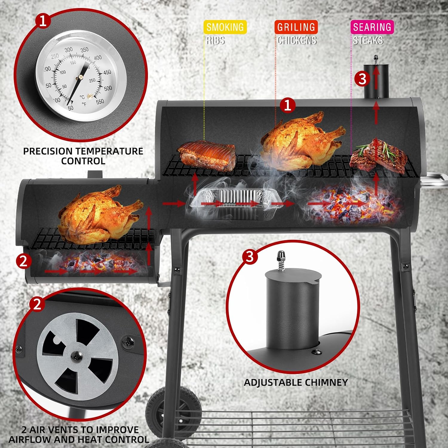 Kendane Barrel Charcoal Grill with offset smoker