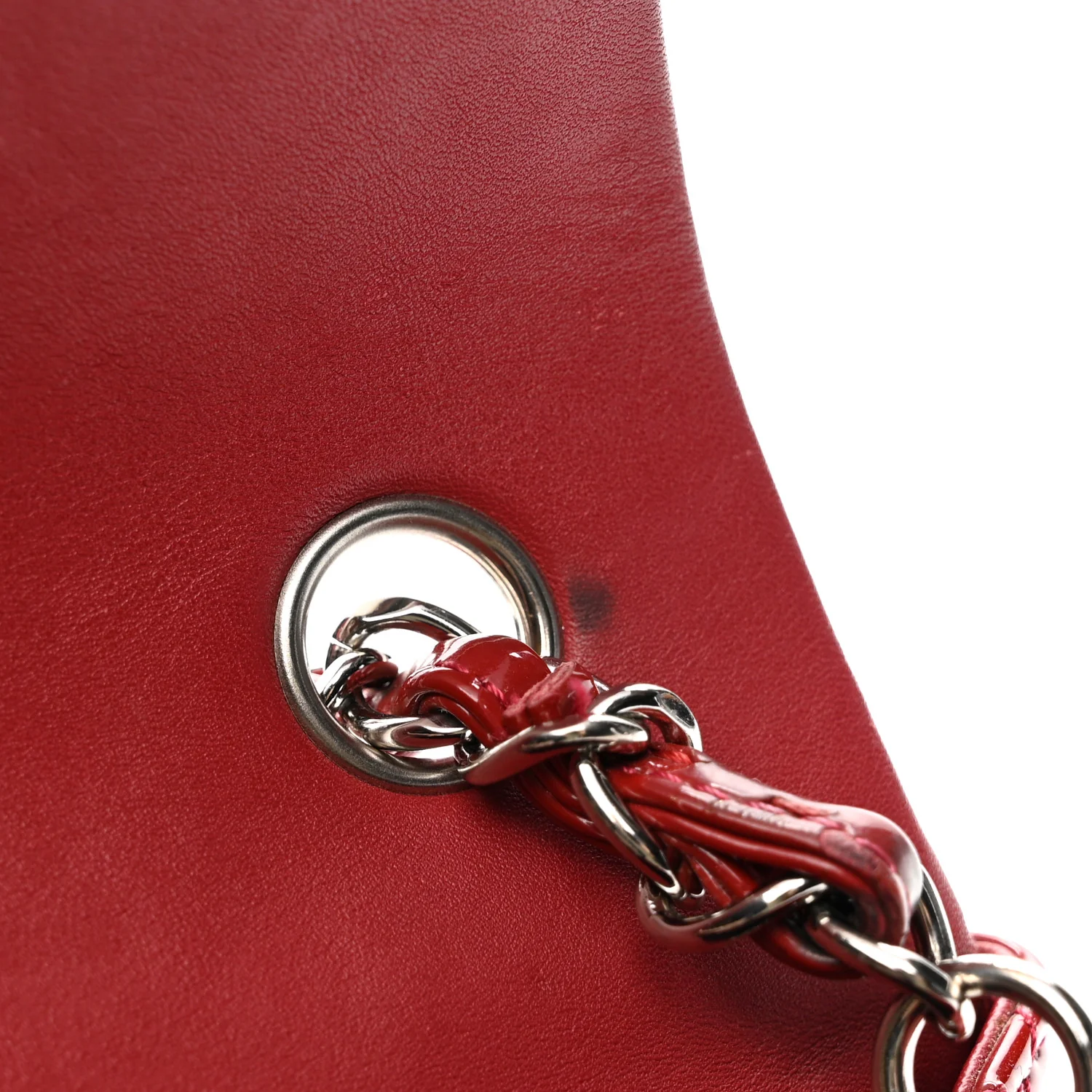 Patent Calfskin Quilted Mini Rectangular Flap Dark Red