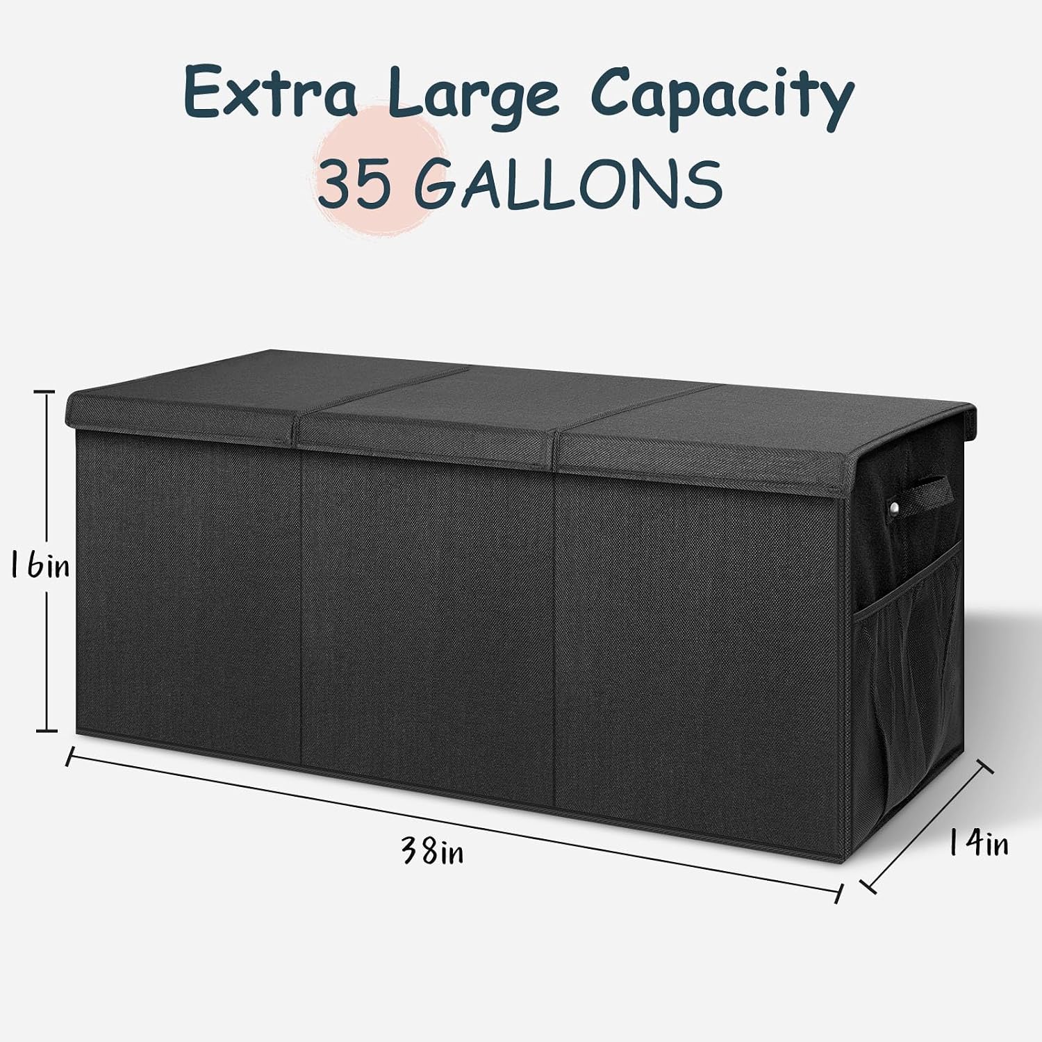 Extra Large Toy Box with Lids, Collapsible Storage Bin, 38