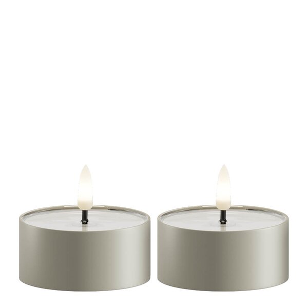 LED metallic telys for inne-og utendørs 6,7x3,1 cm 2 stk salvie grønn