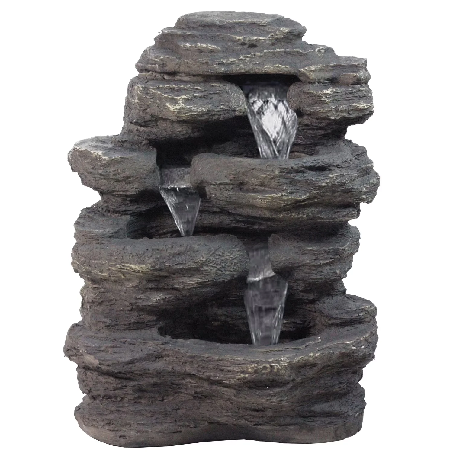 24 LED Lighted Multi-Tiered Rock Look Outdoor Patio Garden Water Fountain