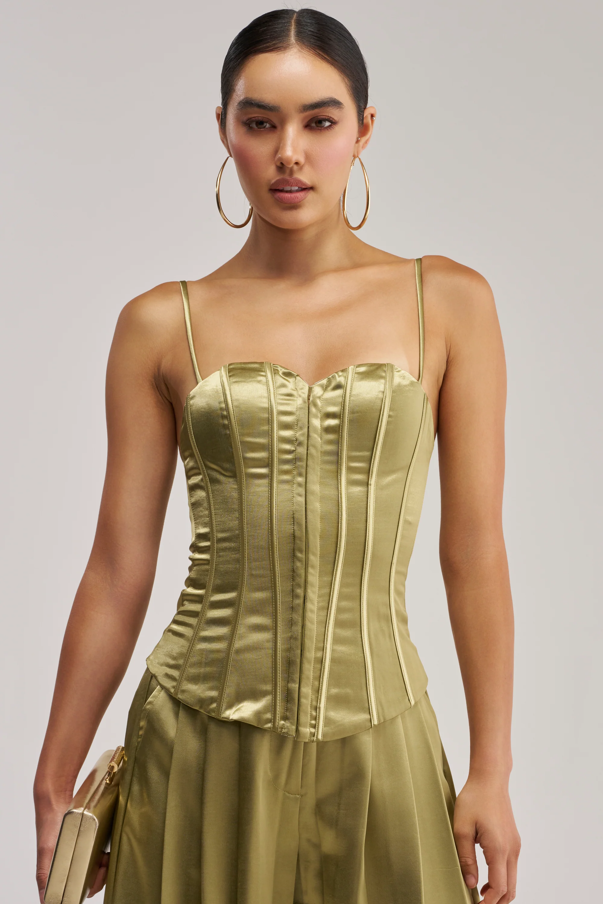 IRIS SATIN CORSET IN OLIVE - Akira Store