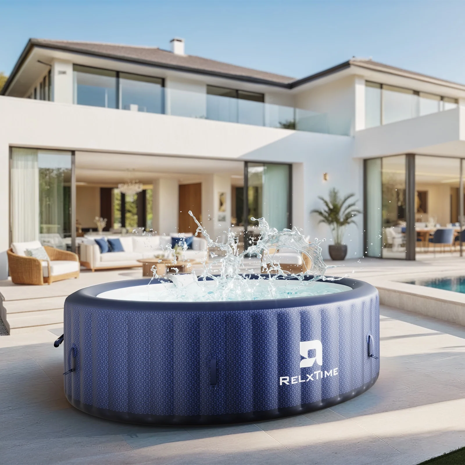 4-6 Person Inflatable Hot Tub Pool Round Portable Outdoor Spa with 130 Massage Jets, Blue(Standard/Blue) - Image 7