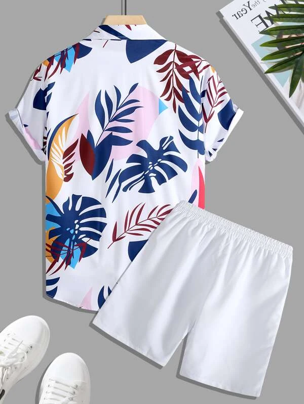 Ensemble chemise à manches courtes à imprimé hawaïen pour homme Suitmens 010