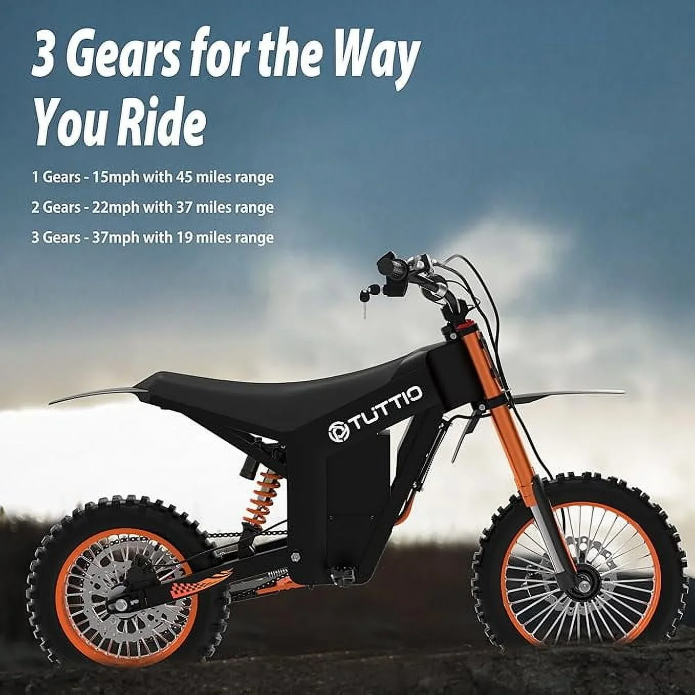 TUTTIO Soleil01 2000W Electric Dirt Bike Adult, 48V 21AH 37MPH, Electric Motorcycle 14&12Tire Off-Road Dirt EBikes Full suspension