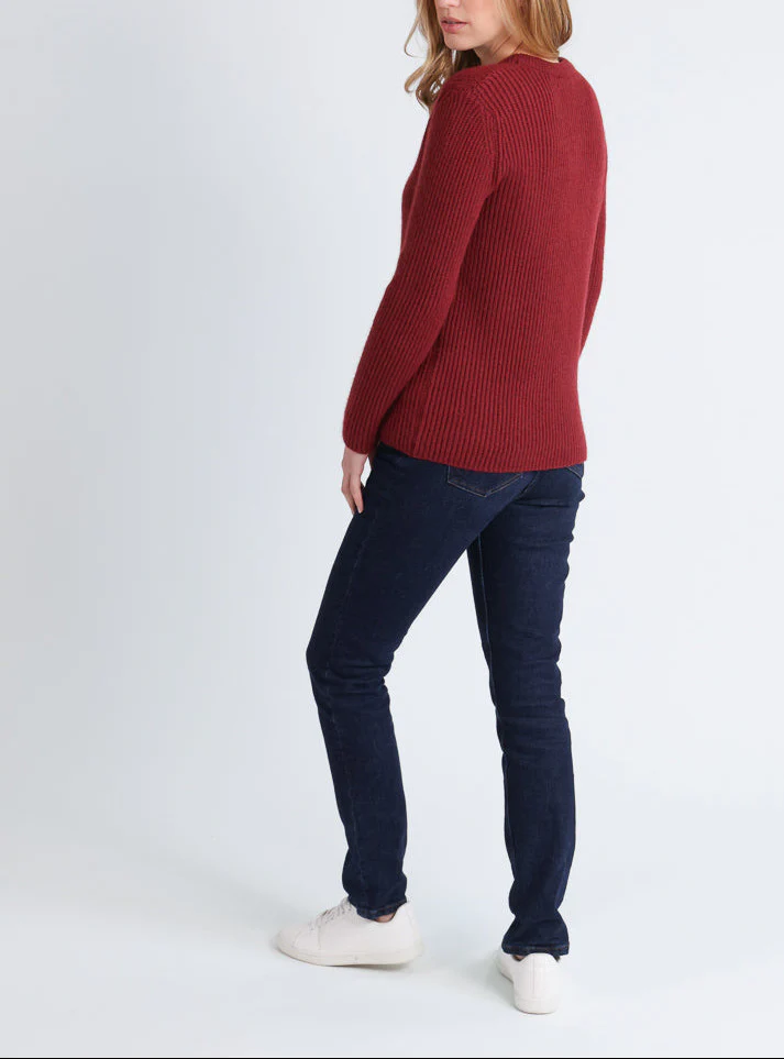 Pull femme en maille anglaise rouge