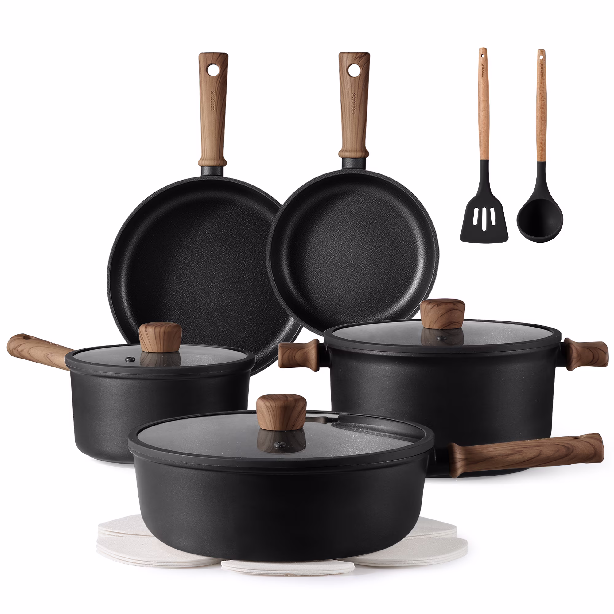 13-Pcs Nonstick Cookware Sets, Pots and Pans with Stay-Cool Handles, Induction Compatible Kitchen Set,(Black)(Black)