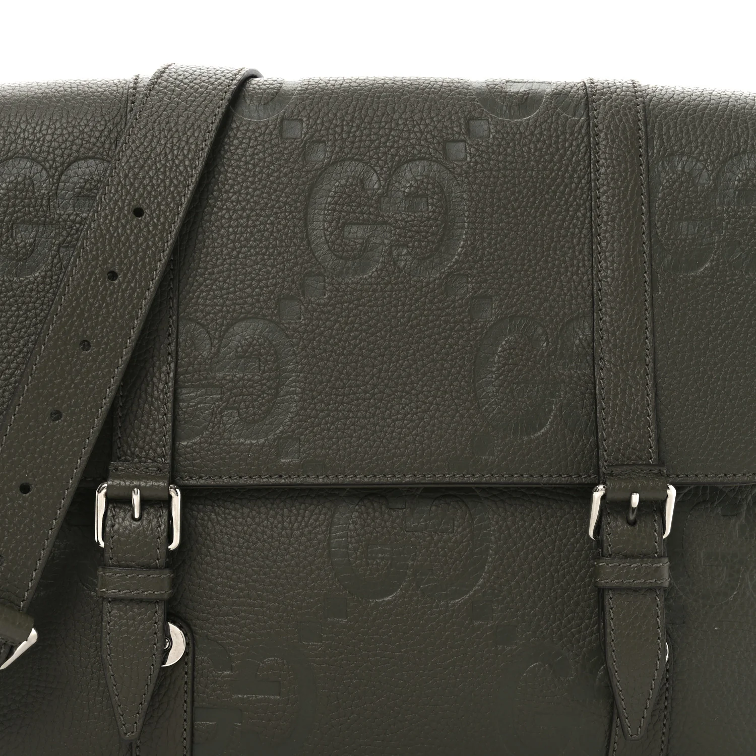 Piuma Calfskin Jumbo GG Embossed Double Buckle Medium Messenger Bag Dark Vintage Olive