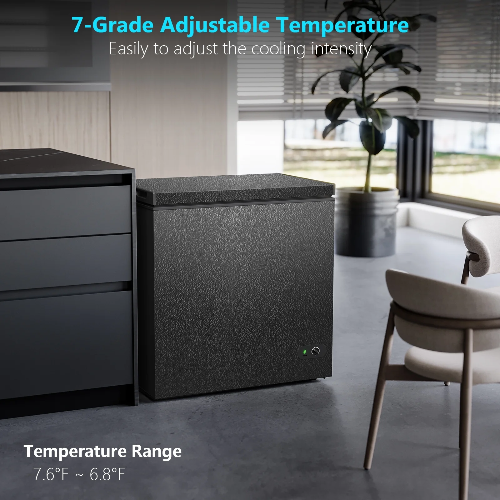 7.0 cu.ft. Chest Freezer with Adjustable Temperature, Free Standing Top Open Door Compact Freezer with Removable Basket for Kitchen/Home/Bar/Garage/Office(Black) - Image 5