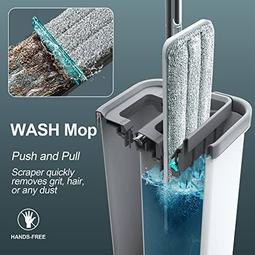 JOYMOOP Mop and Bucket with Wringer Set, Flat Squeeze Mop Flat Head Mop,Dust Mops for Wall Cleaner with Long Handle,Wet and Dry Use Microfiber Mops
