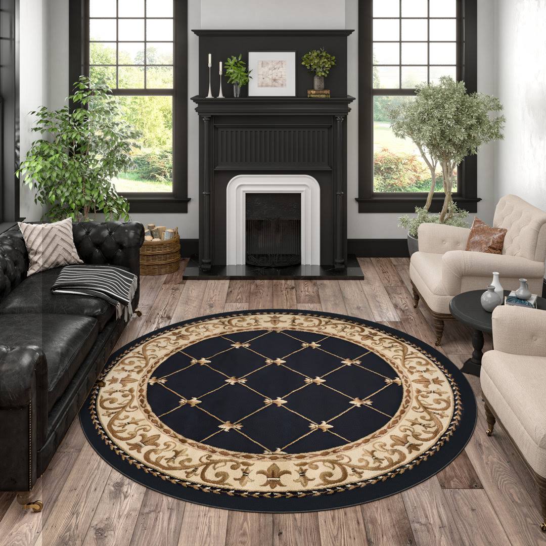 Astoria Grand Clarence Black/Gold Area Rug Size: 5'3 inch Round