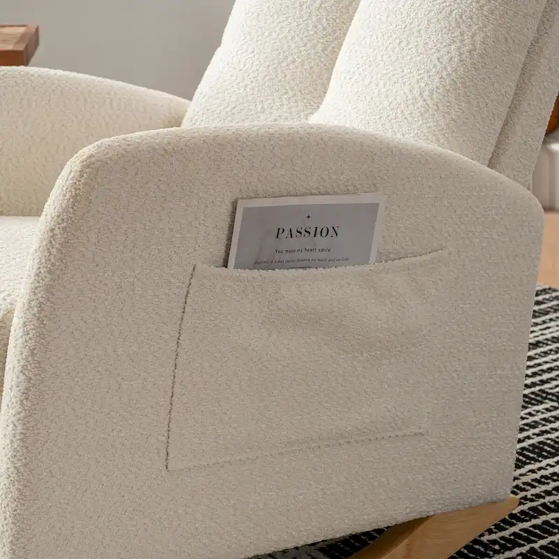 Upholstered Rocking Chair with High Back and Side Pocket