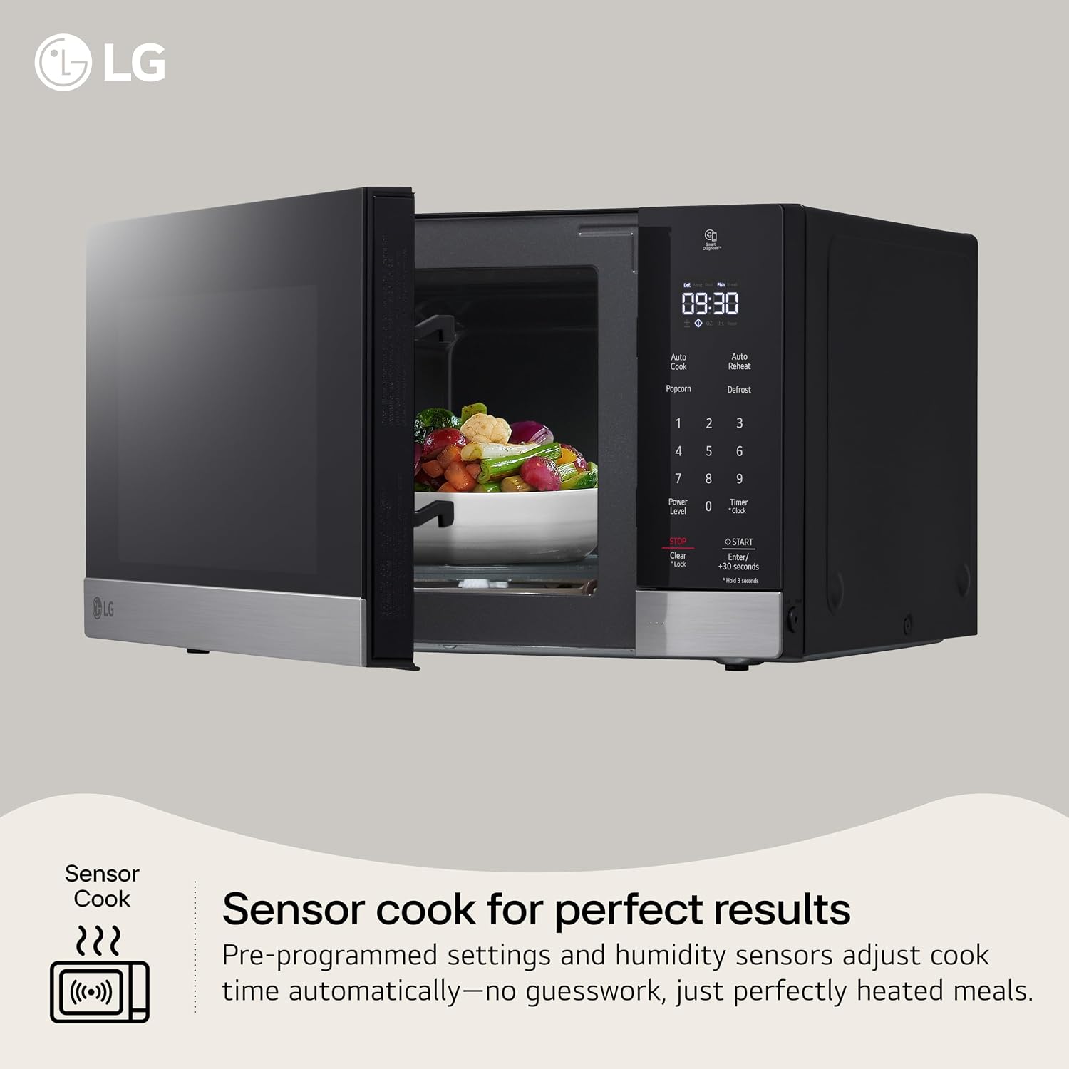 LG Countertop Microwave, 0.9 cuft., Stainless Steel, 18.75x14x10.69 Inch, Smart Inverter, NeoChef, 1000 Watts