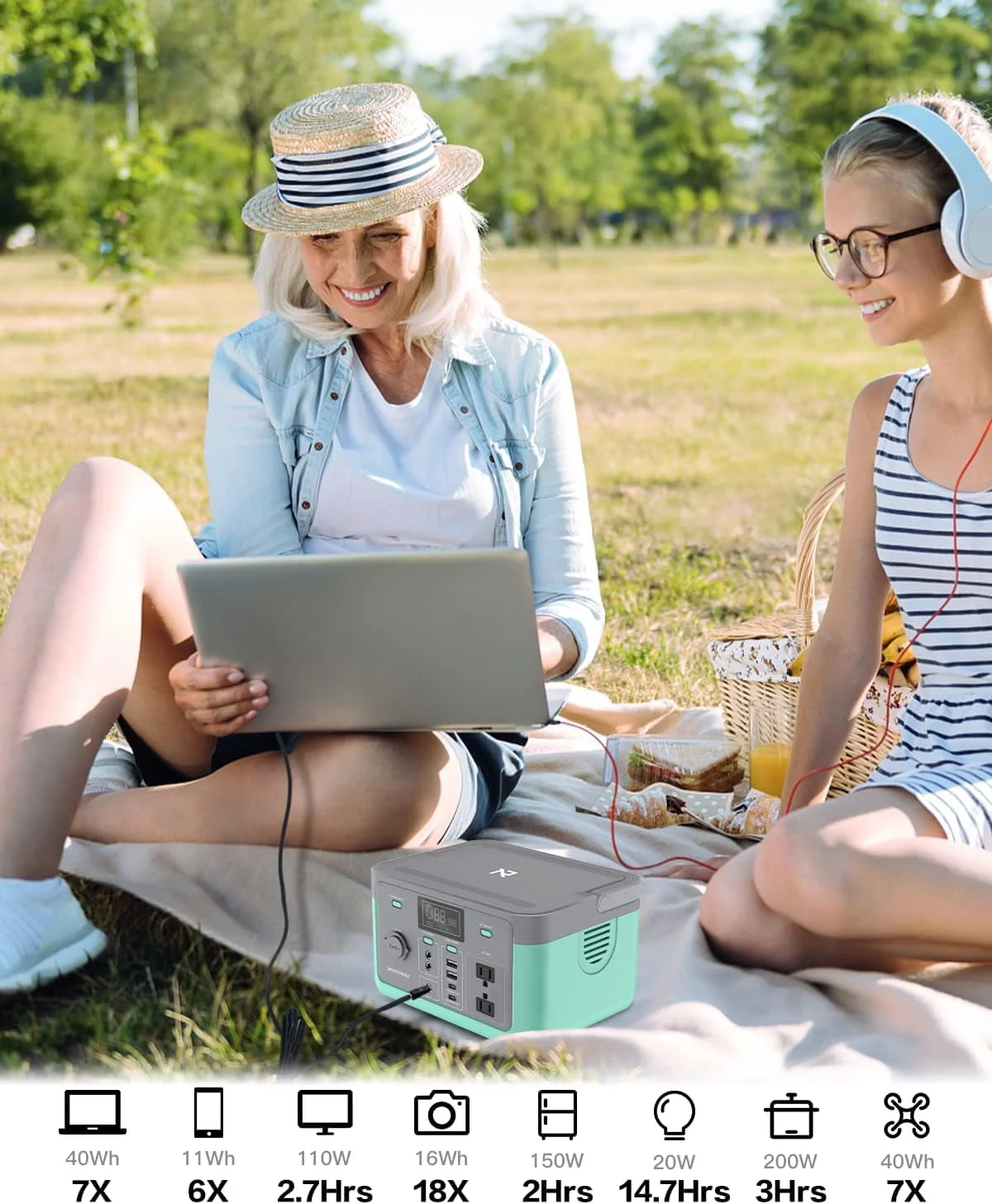 Portable Power Station 294 4Wh 110V/300W LiFePO4 Battery Solar Generator for Outdoor Camping(300W,Aquamarine) Image 4