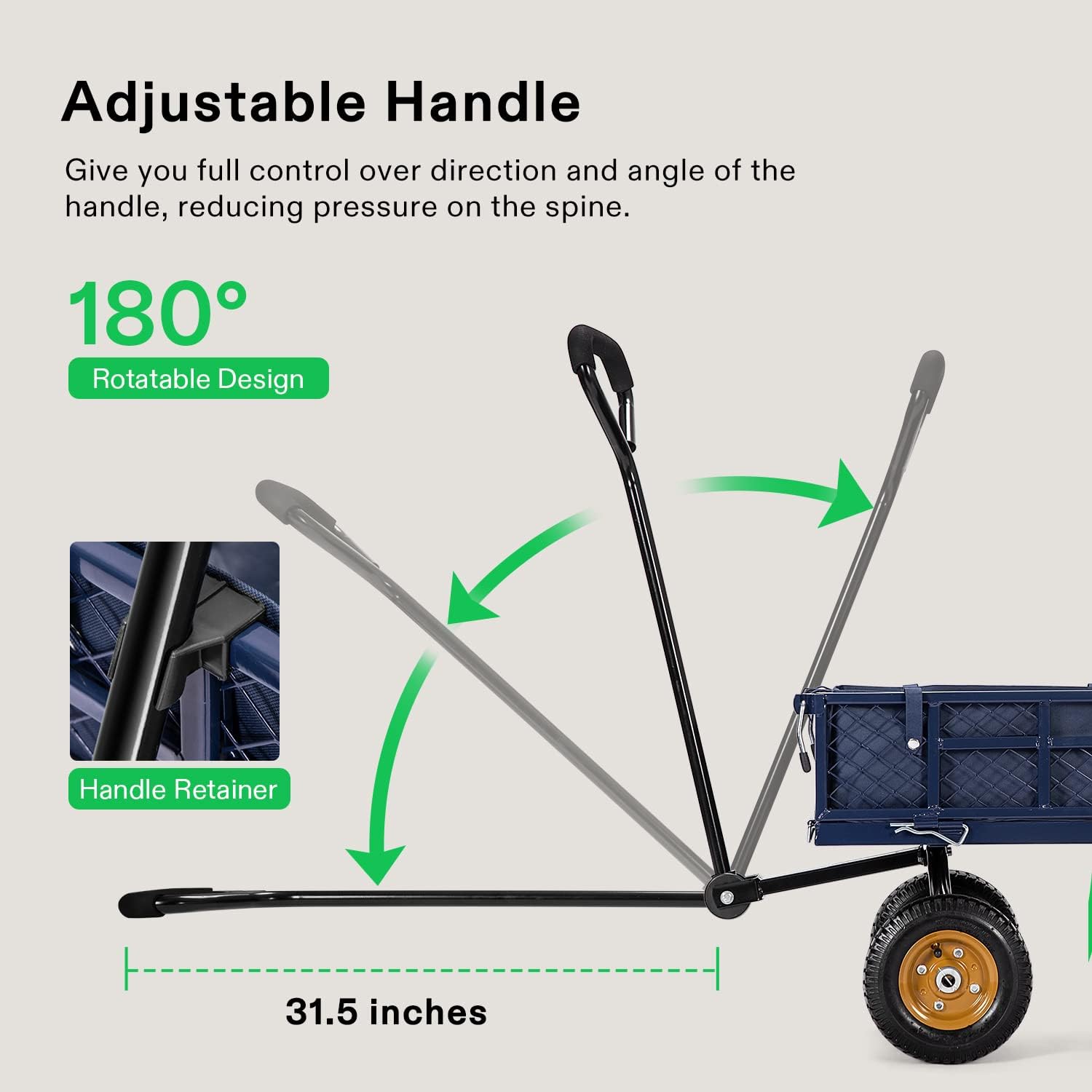 VIVOSUN Heavy-Duty Steel Garden Cart, 400-Pound Capacity, Steel Utility Garden Wagon with Removable Sides, 8
