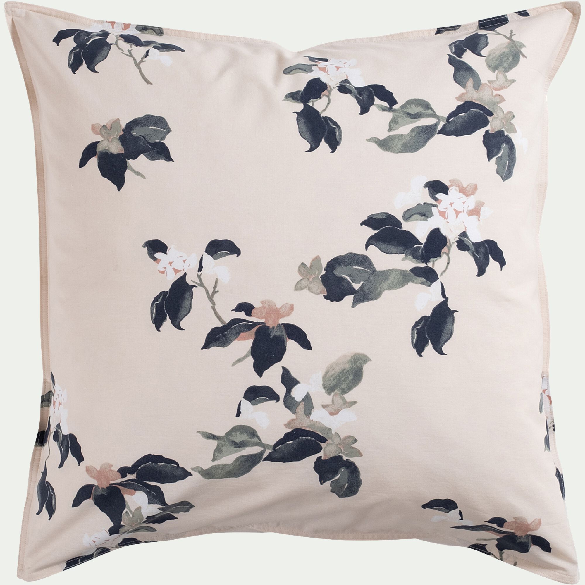 LINH - Housse de couette 240x220cm et 2 taies d'oreiller 63x63cm en coton lavé à motif floral - blanc