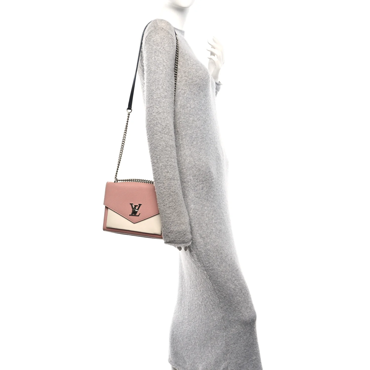 Soft Calfskin My Lockme Chain Bag BB Rose Boudoir Creme
