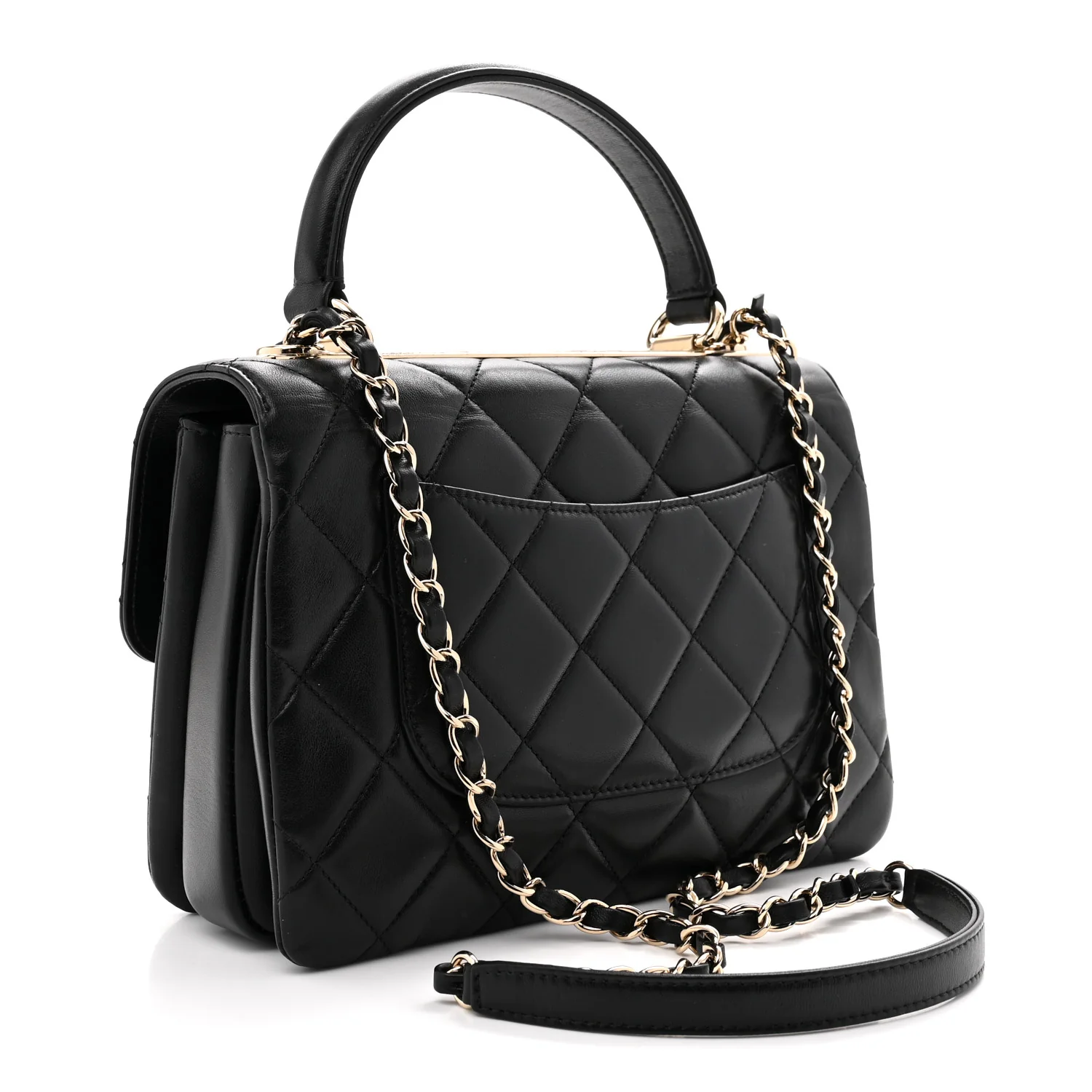 Lambskin Quilted Small Trendy CC Dual Handle Flap Bag Black