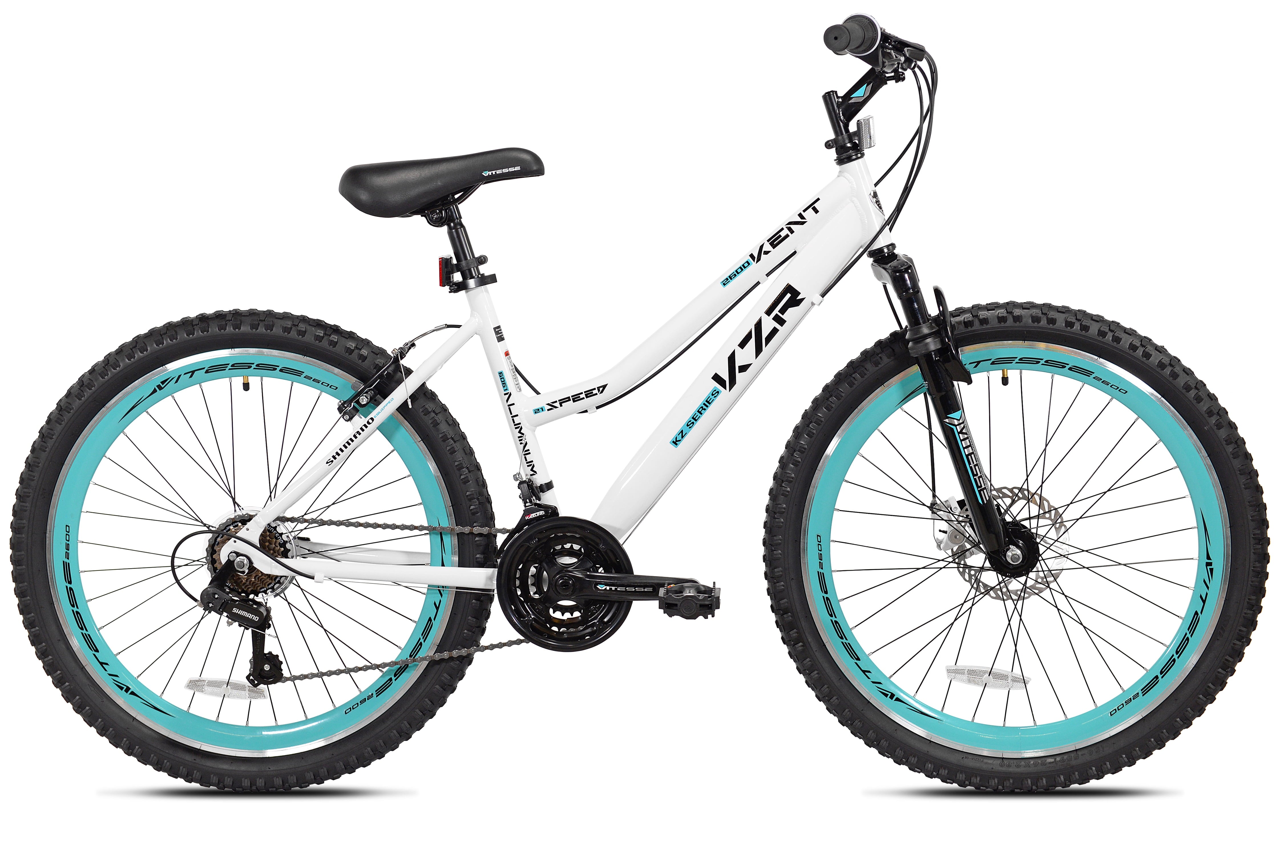 Bicycle 26 In. KZR Mountain Women's Bike. White and Teal Rim