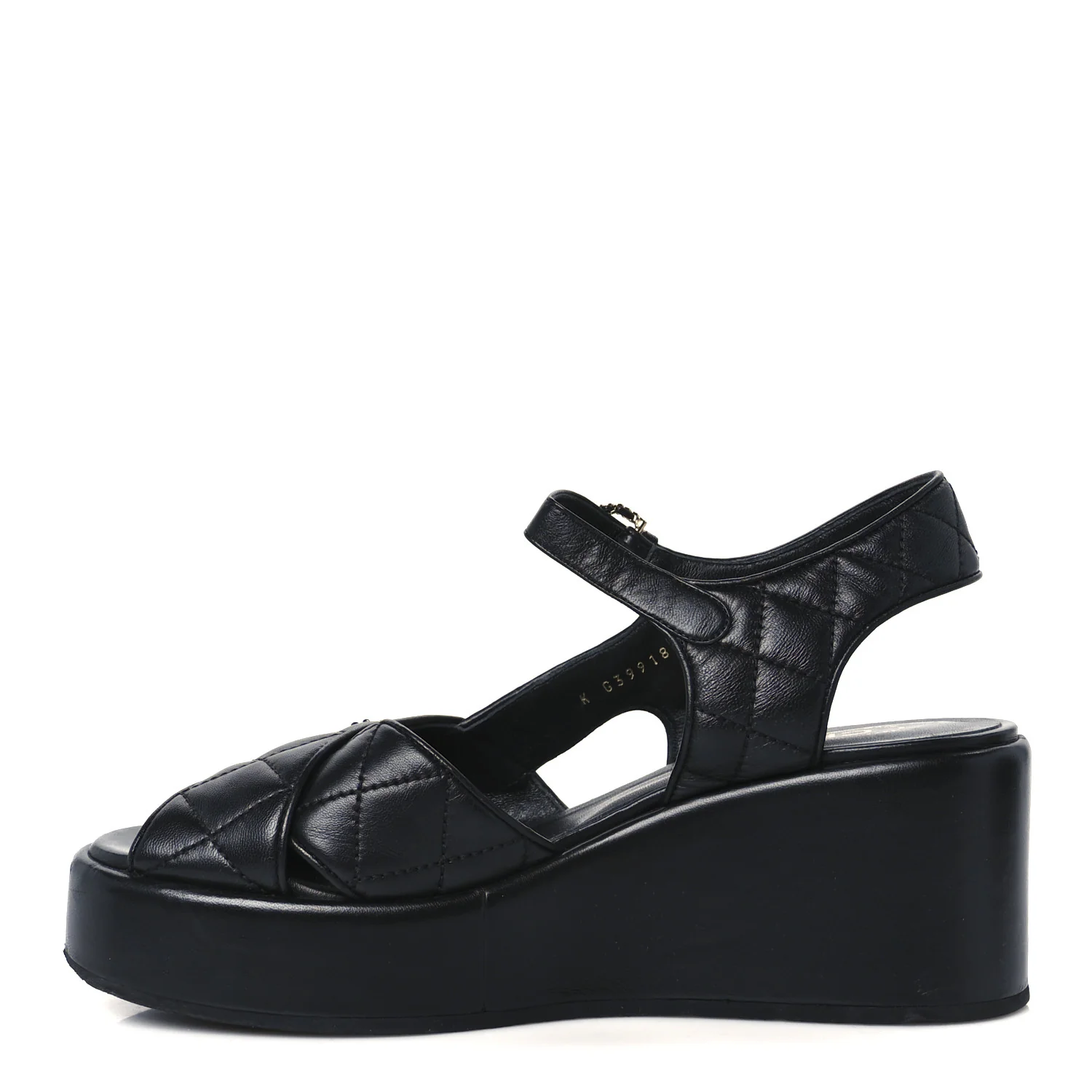 Lambskin Quilted CC Platform Sandals 39.5 Black