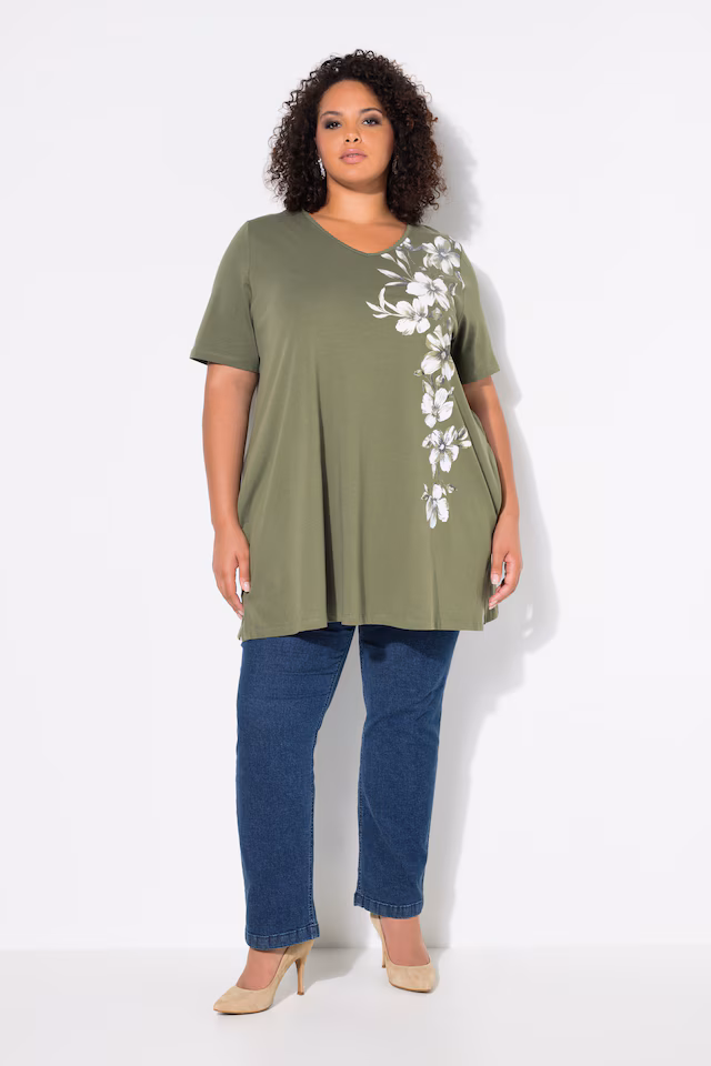 Placment Print A-line Swing Pocket Cotton Knit Tunic