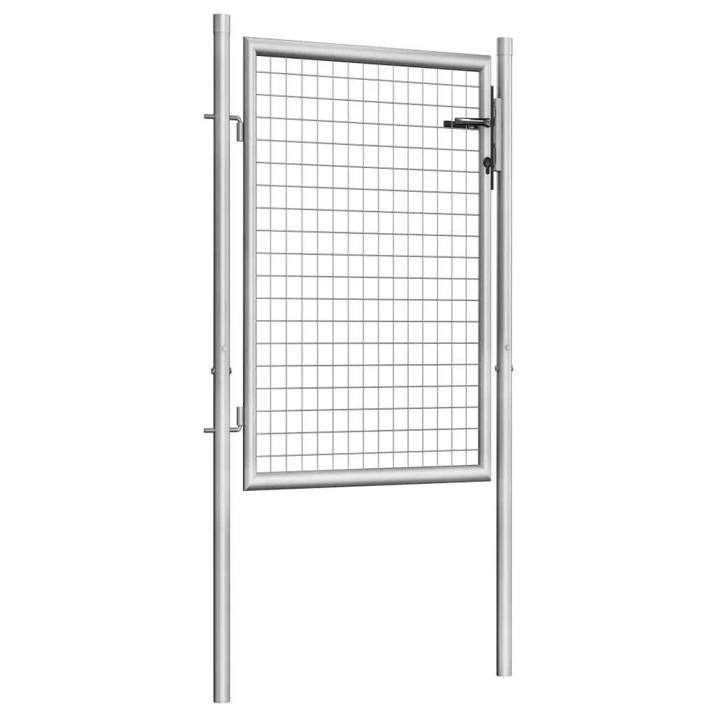 vidaXL Garden Gate Fence Wall Privacy Screen Fence Galvanized Steel Silver