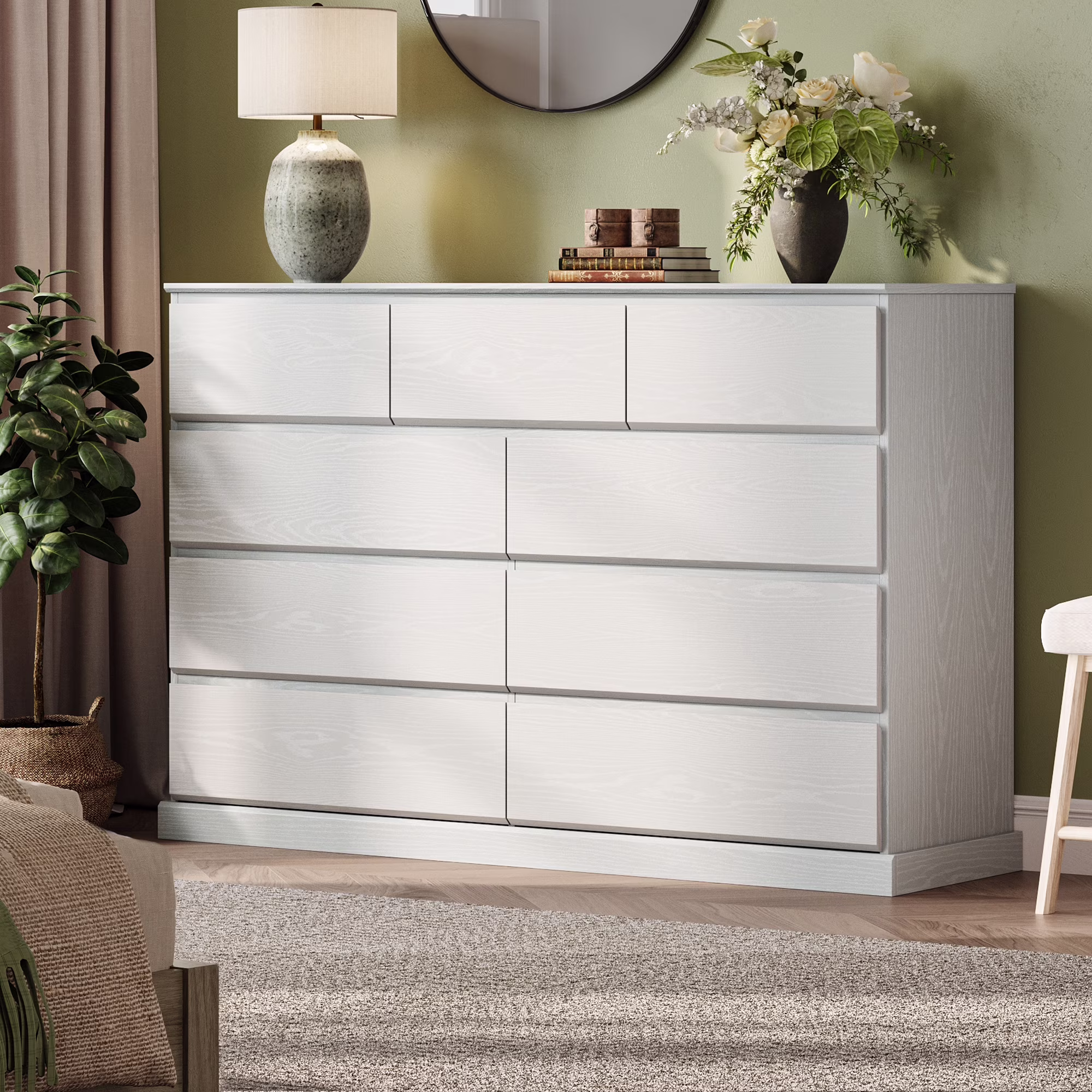 Modern Wood Dressers for Bedroom, Wide Chest of 9 Drawers, White(9 Drawers/White)