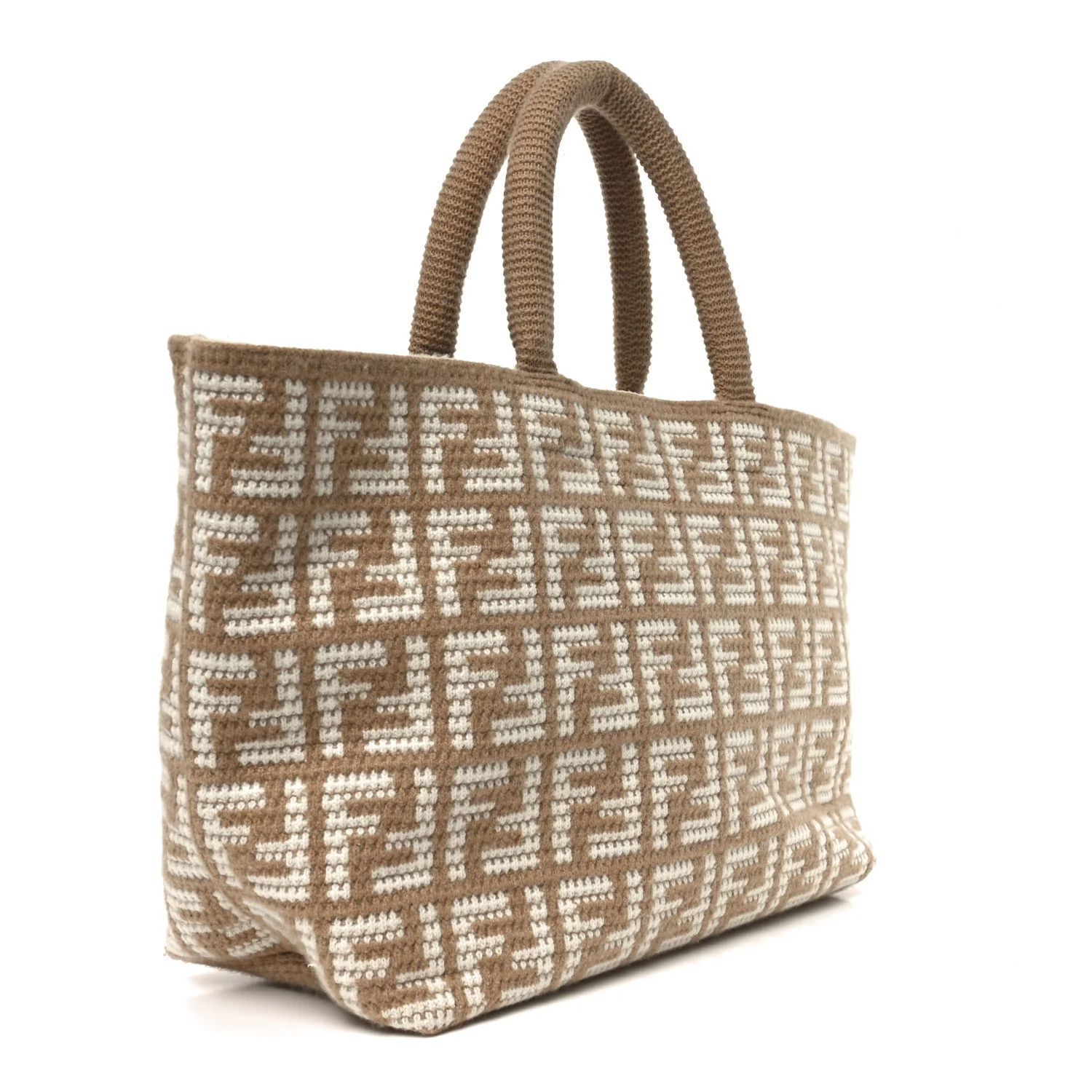 Cashmere Knit FF Large Shopper Tote Cammello