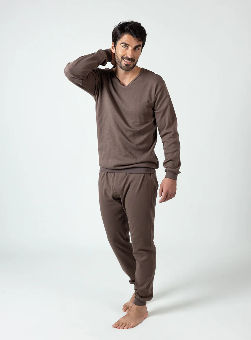 Pyjama homme en coton marron
