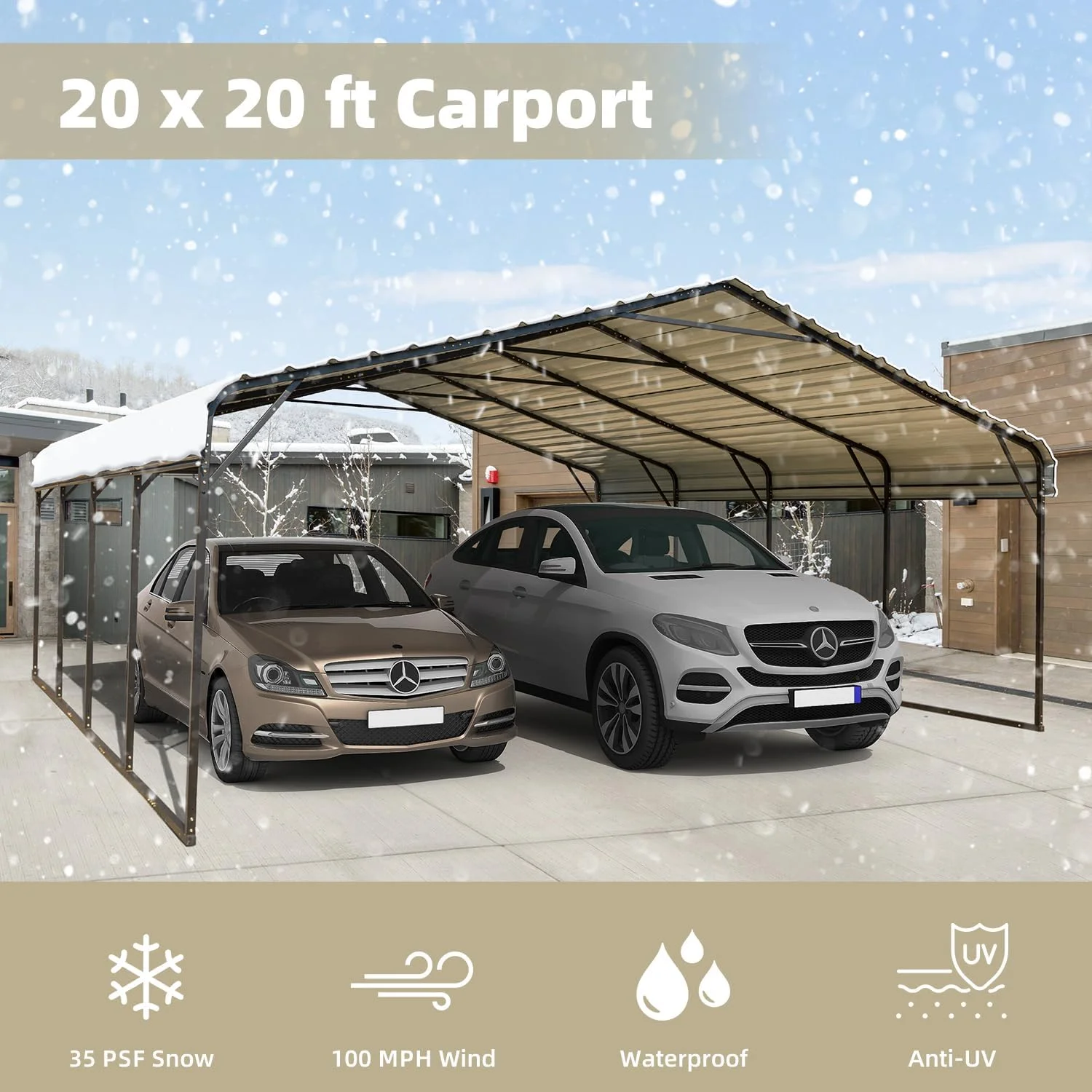 Carport 20x20 FT, Heavy Duty Car-port, Car-Shelter with Galvanized Metal Roof and Frame, Easy Assembly Car-Shed with Enhanced Base, Expanding Garage Space for Pickup, 2 Cars, Boat and Tractors(20' x 20') - Image 10