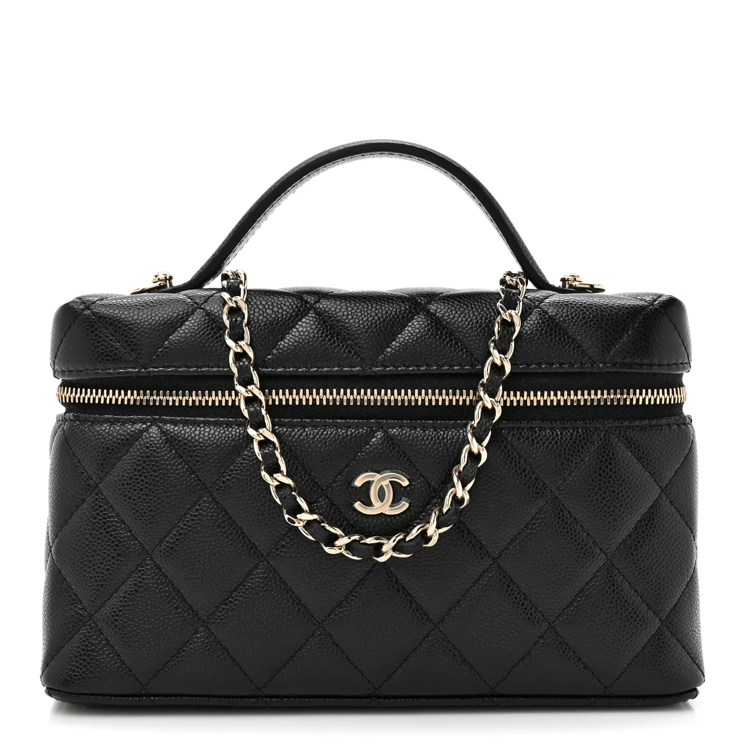 Caviar Quilted Top Handle Slim Vanity With Chain Black