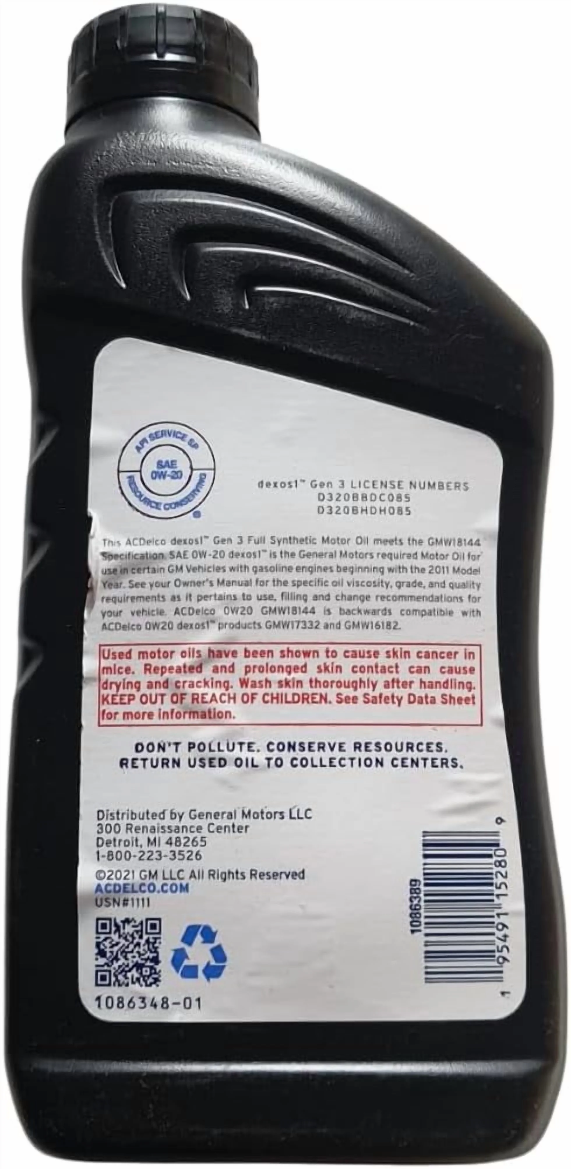 109326 0W-20 dexos1 Gen 3 Full Synthetic Motor Oil 1 Quart (8 pack) - Image 3