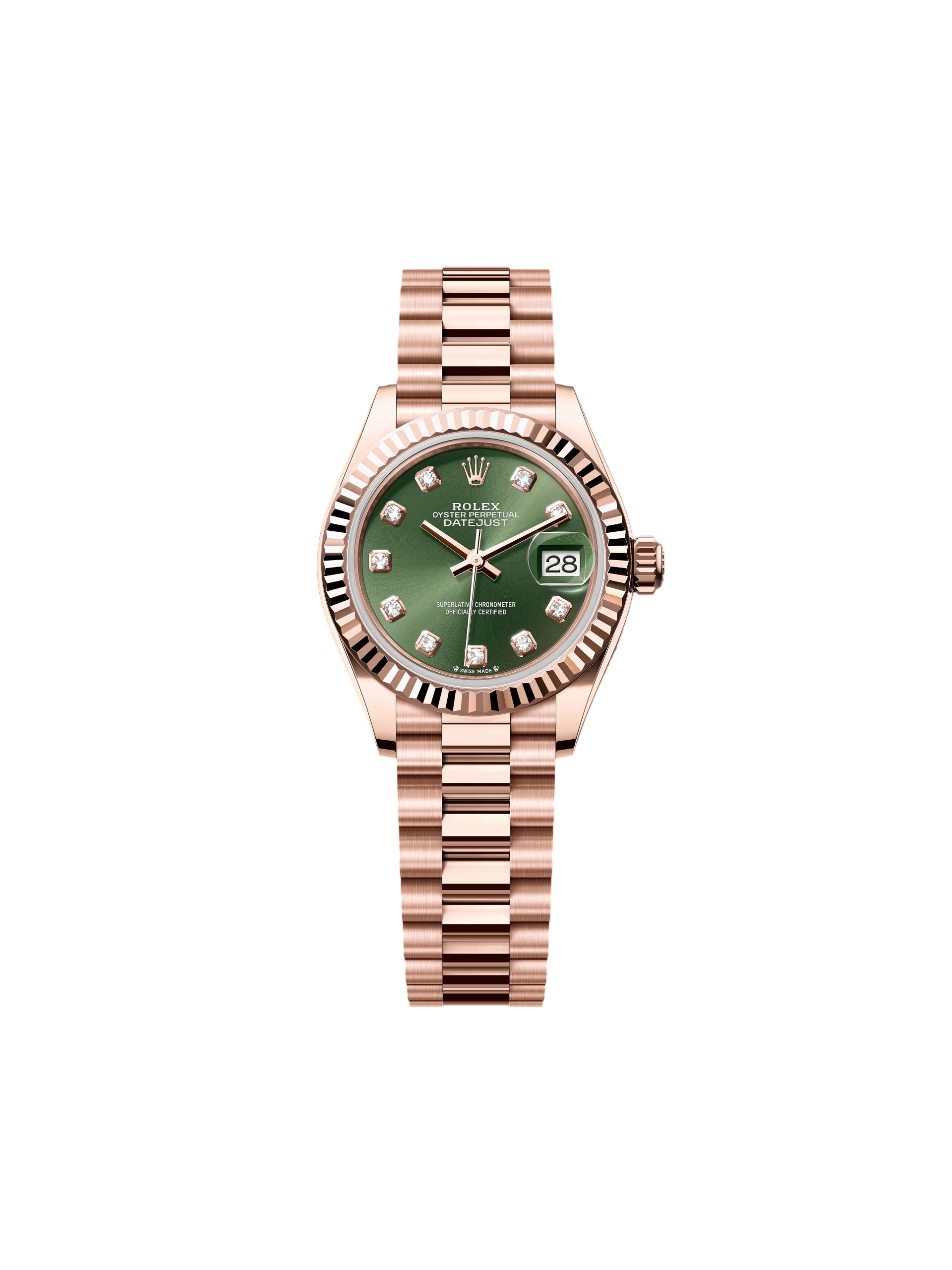 【Super Clone】RLX Lady-Datejust 28mm 279175 Green Diamond-Set Dial President Everose Gold