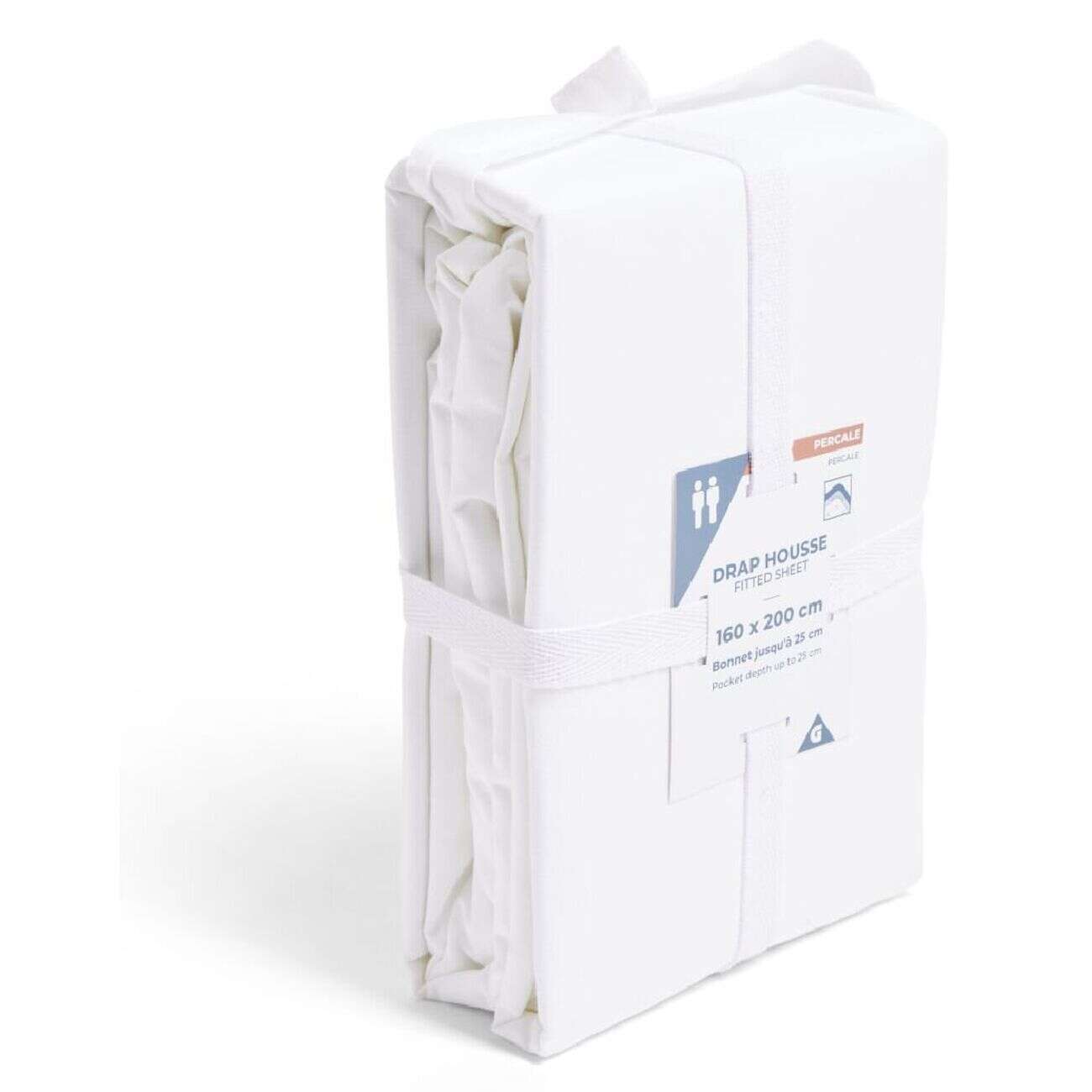 Drap housse 160x200cm 100% coton percale blanc