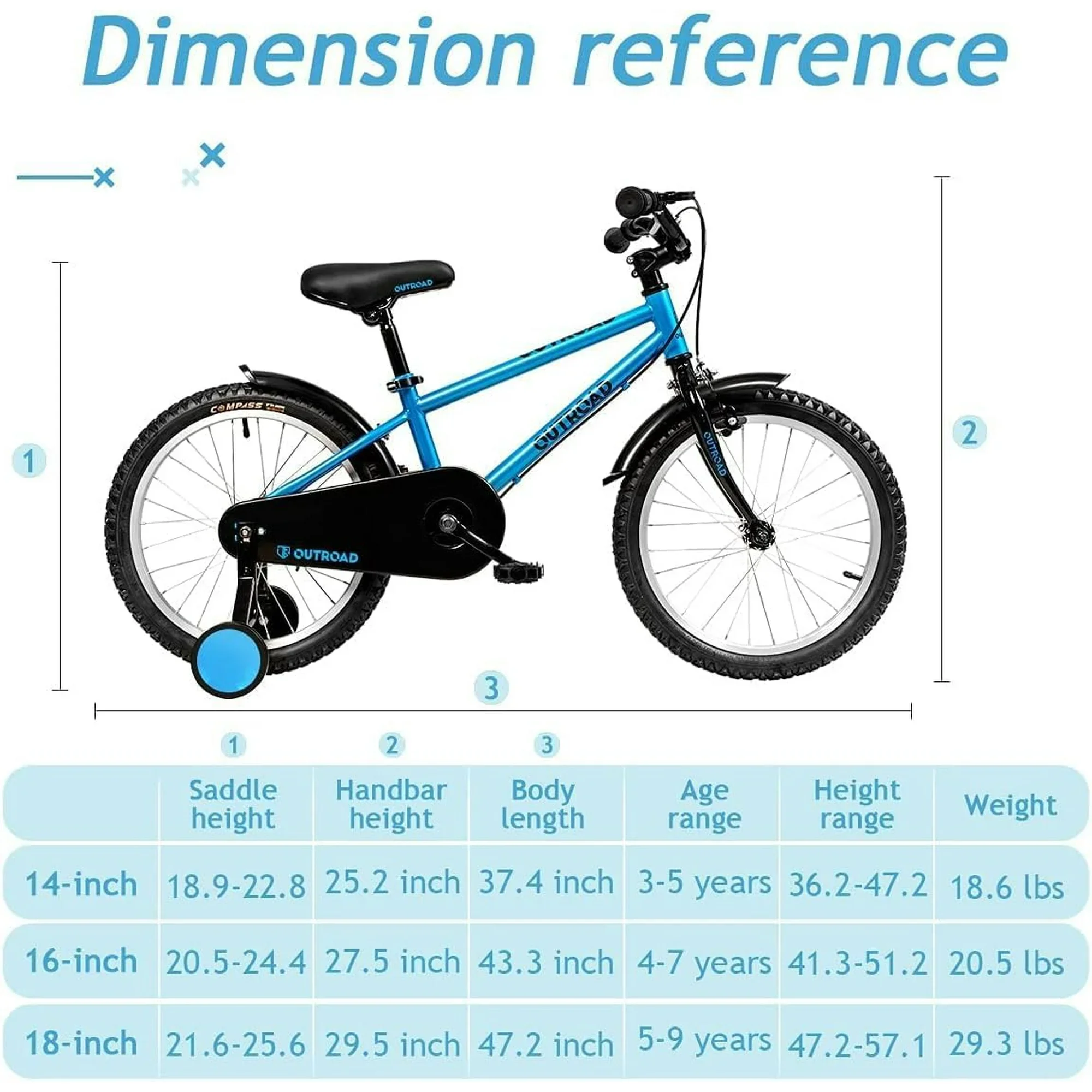 Kids Bike for Boys Girls, 14 16 18 Inch Children's Bicycle for Ages 3-9 Years with Training Wheels and Adjustable Seat,Blue - Image 3
