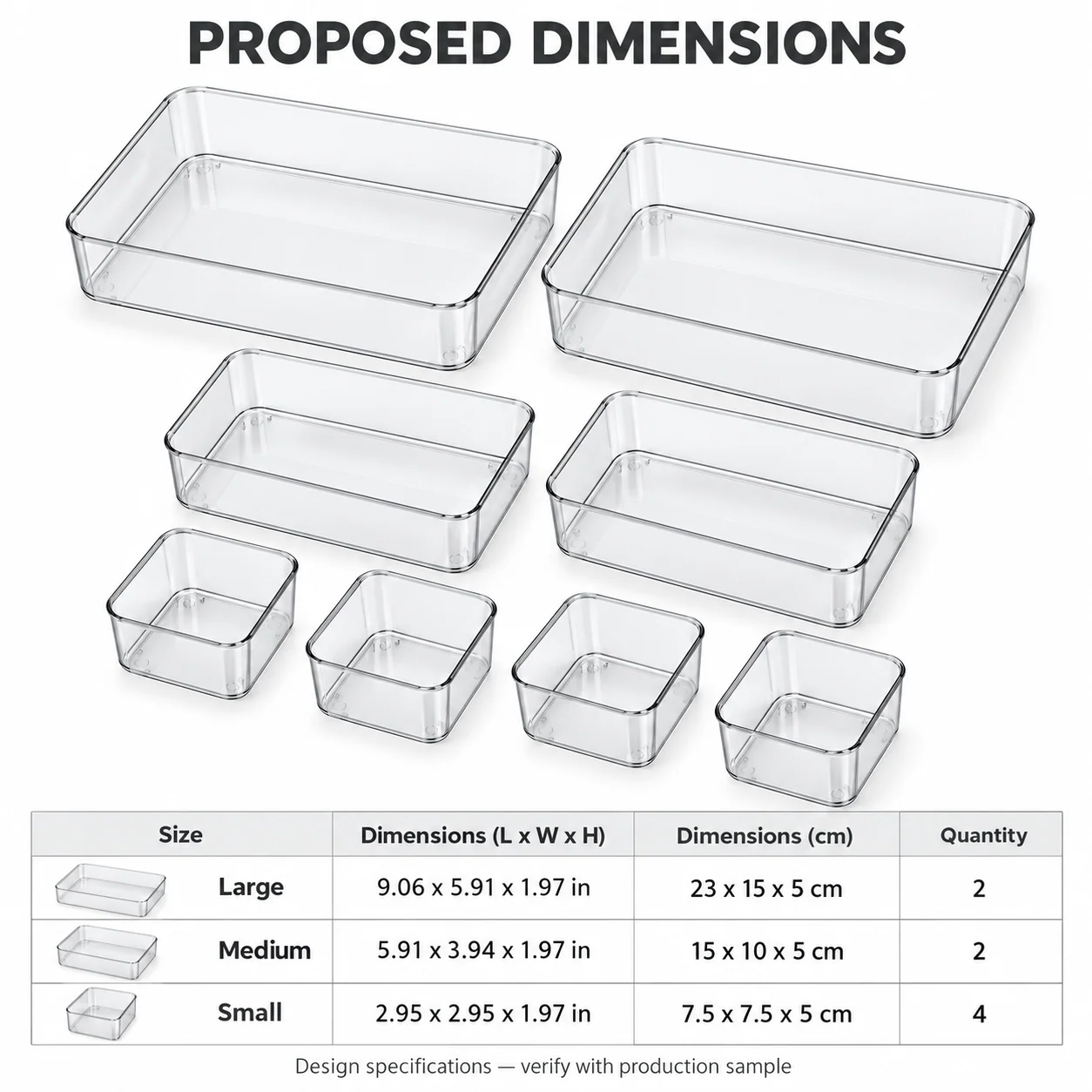 Clear Modular Drawer Organizer Trays, 8-Piece Set