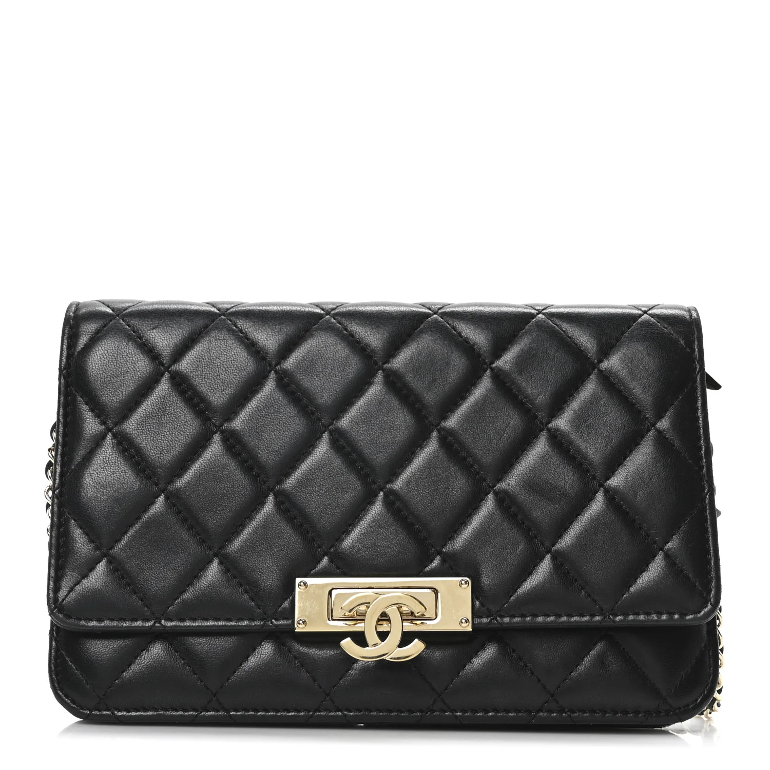 Lambskin Quilted Golden Class Wallet on Chain WOC Black