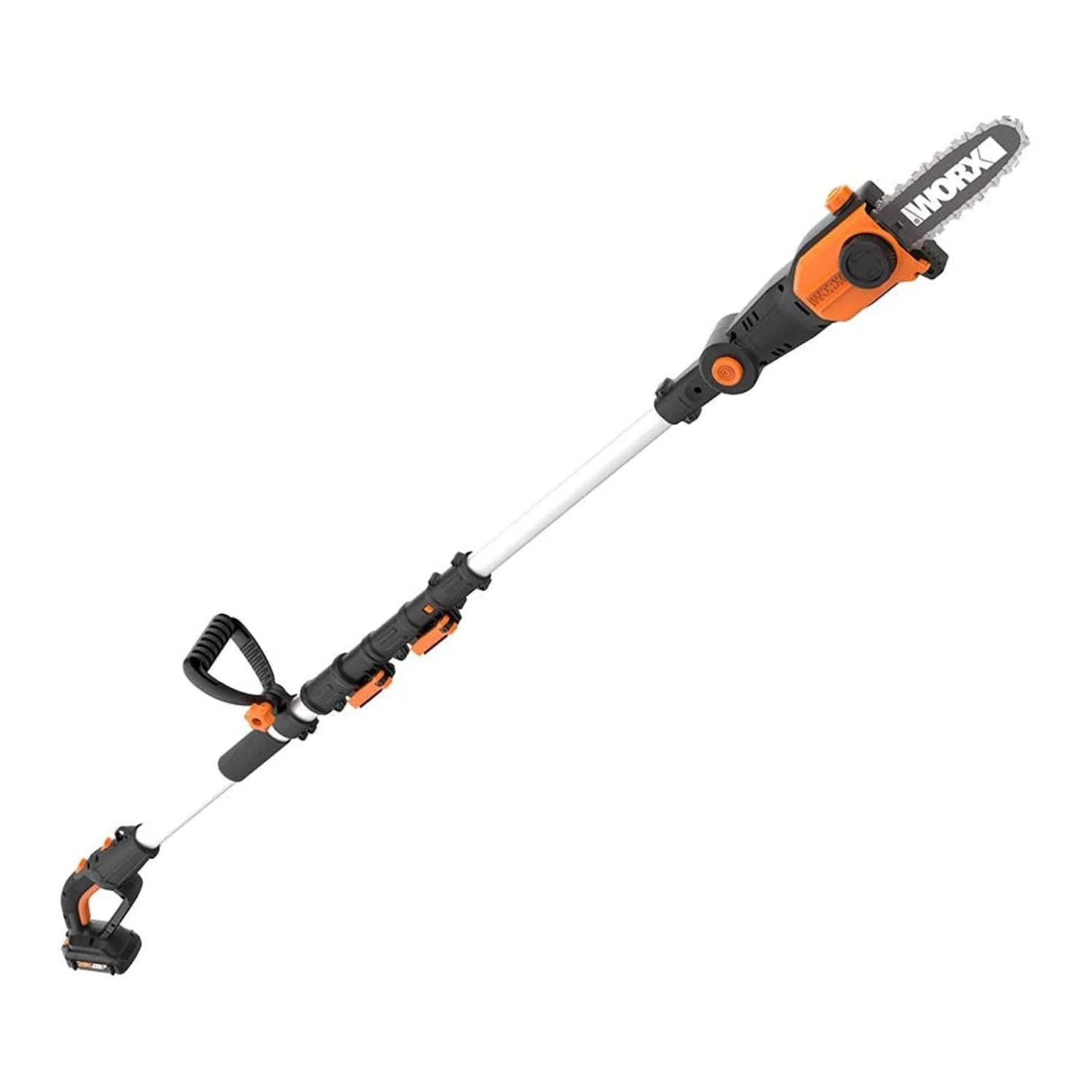 WG349 2 in 1 Cordless 8 Inch Pole Saw w/ Auto Tension, Black and Orange