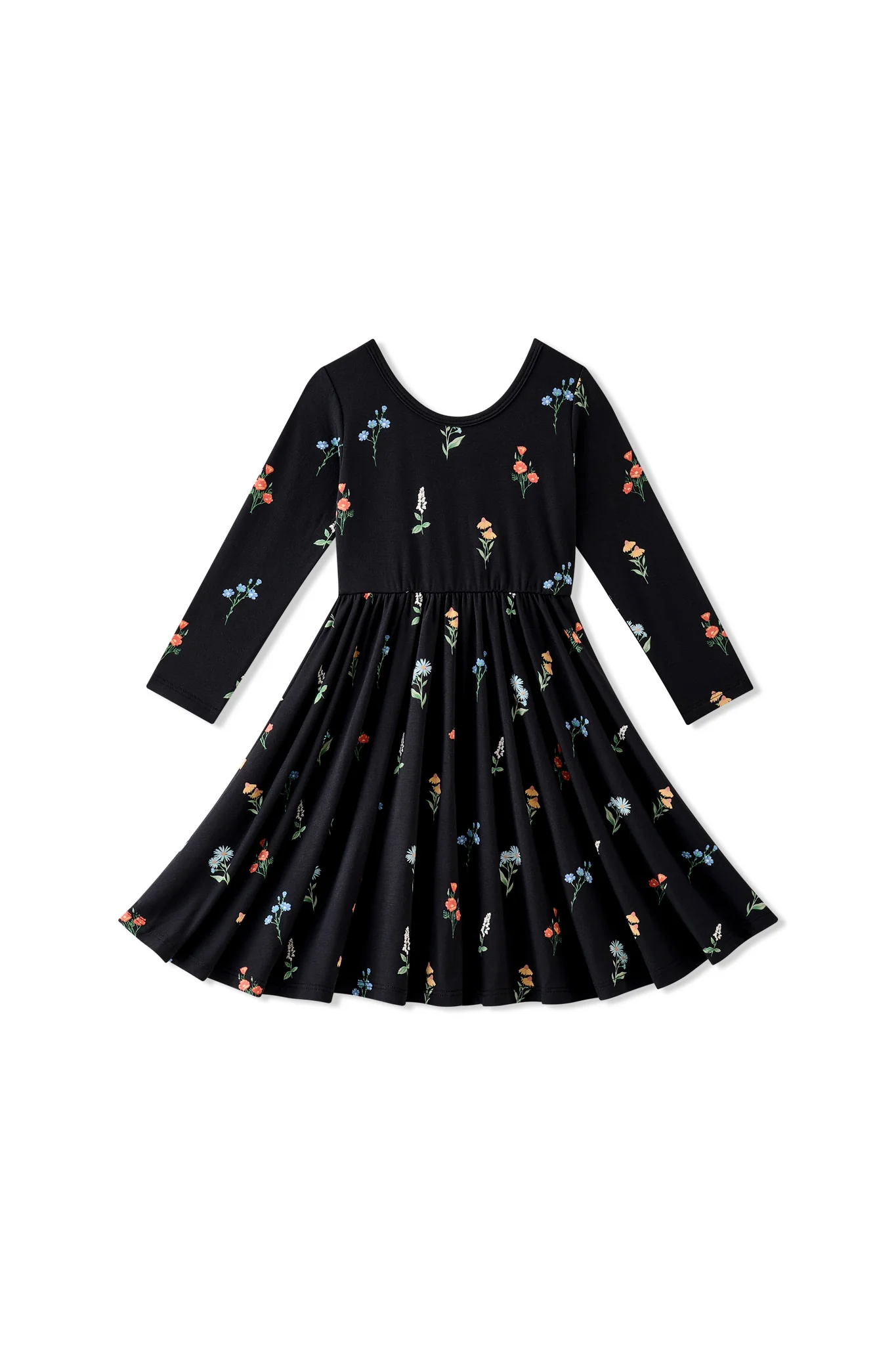 Long Sleeve Twirl Dress in Midnight Wildflower