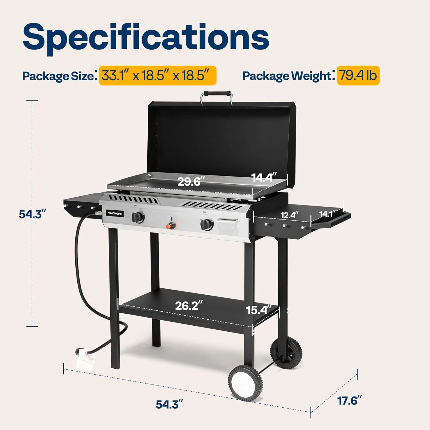 SPECSTAR 2 Burner Outdoor Propane Griddle Station for Camping, 30,000 BTU with 2 Side-shelf and Hard Cover