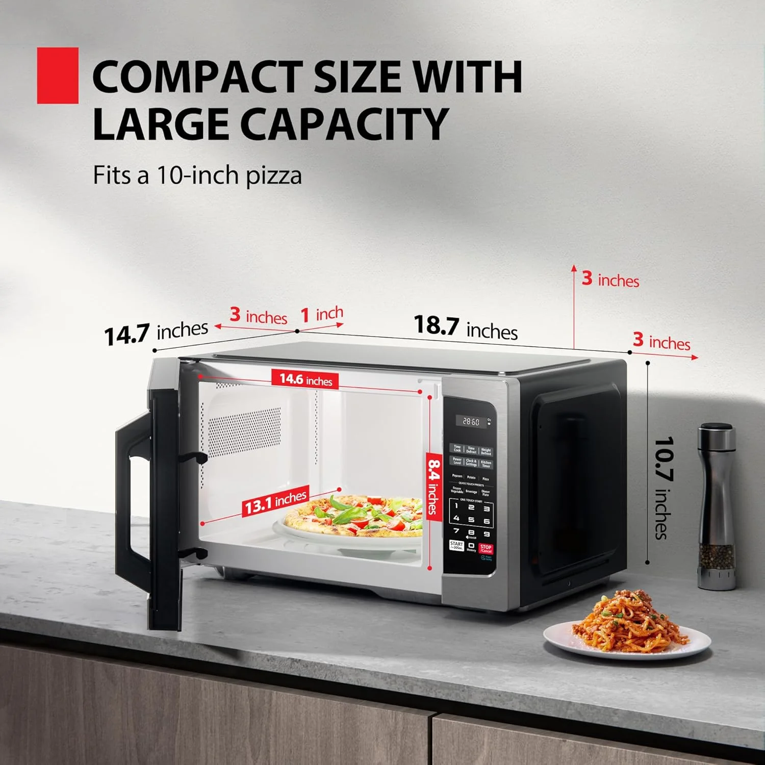 TOSHIBA 0.9 cu ft Microwave Oven, 6 Auto Menus, Mute Function, Child Lock, 900W, Stainless Steel