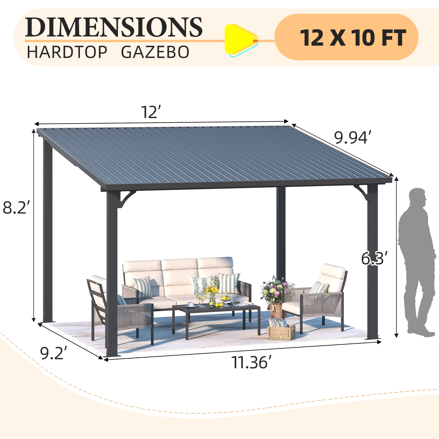 AECOJOY 12' x 10' Hardtop Gazebo Outdoor Pergola Lean to Metal Pergolas