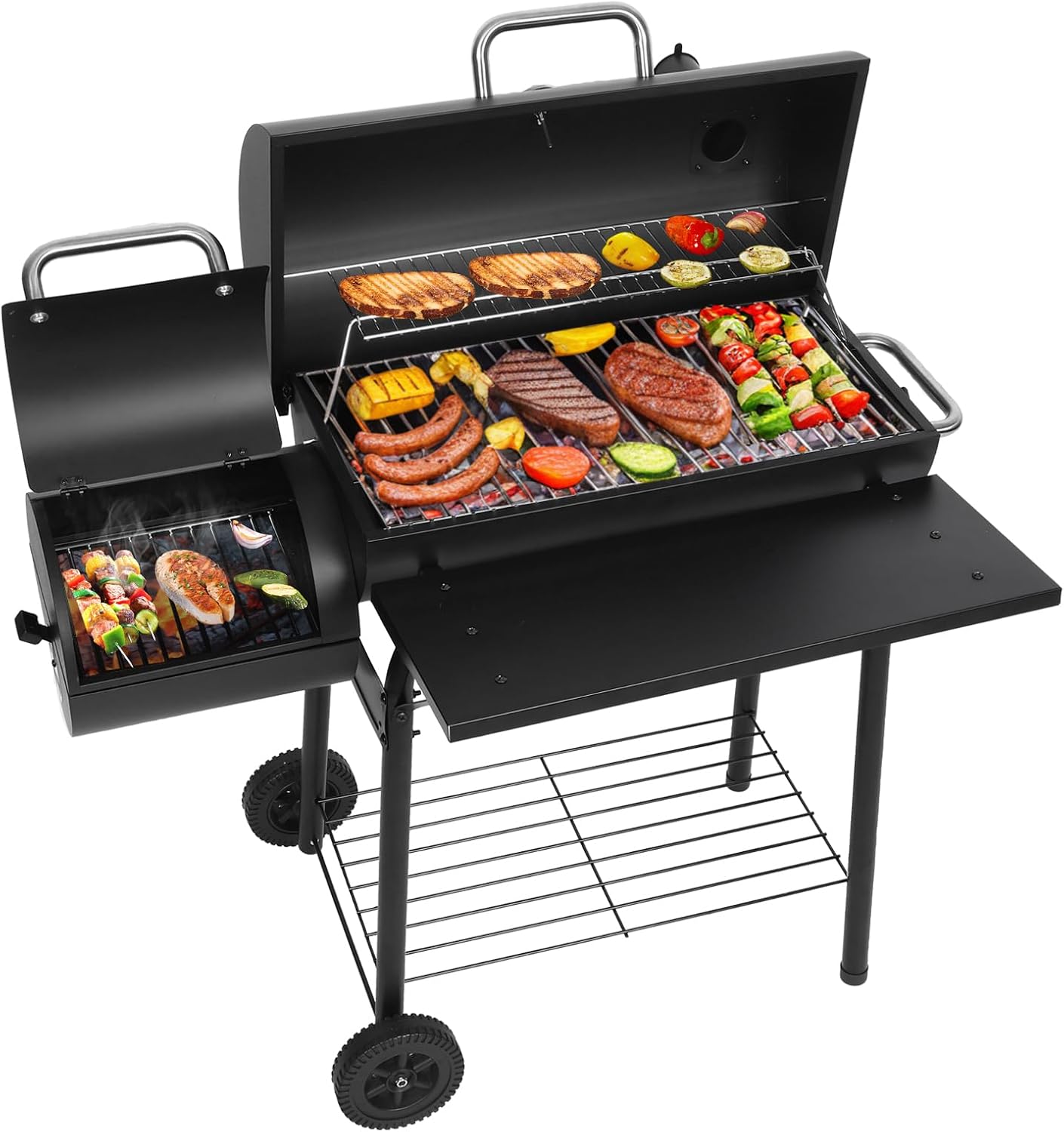 Realcook Charcoal Grills with Offset Smoker: Spacious Barrel Charcoal Grill