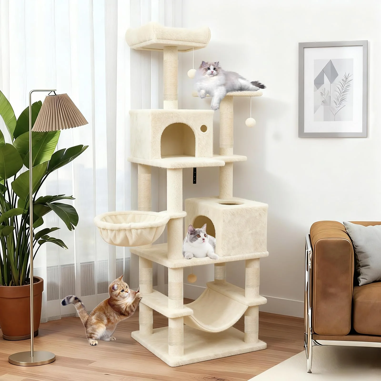 Tangkula 66 Inch Tall Cat Tree Multi-Level Cat Tower with Sisal Scratching Posts