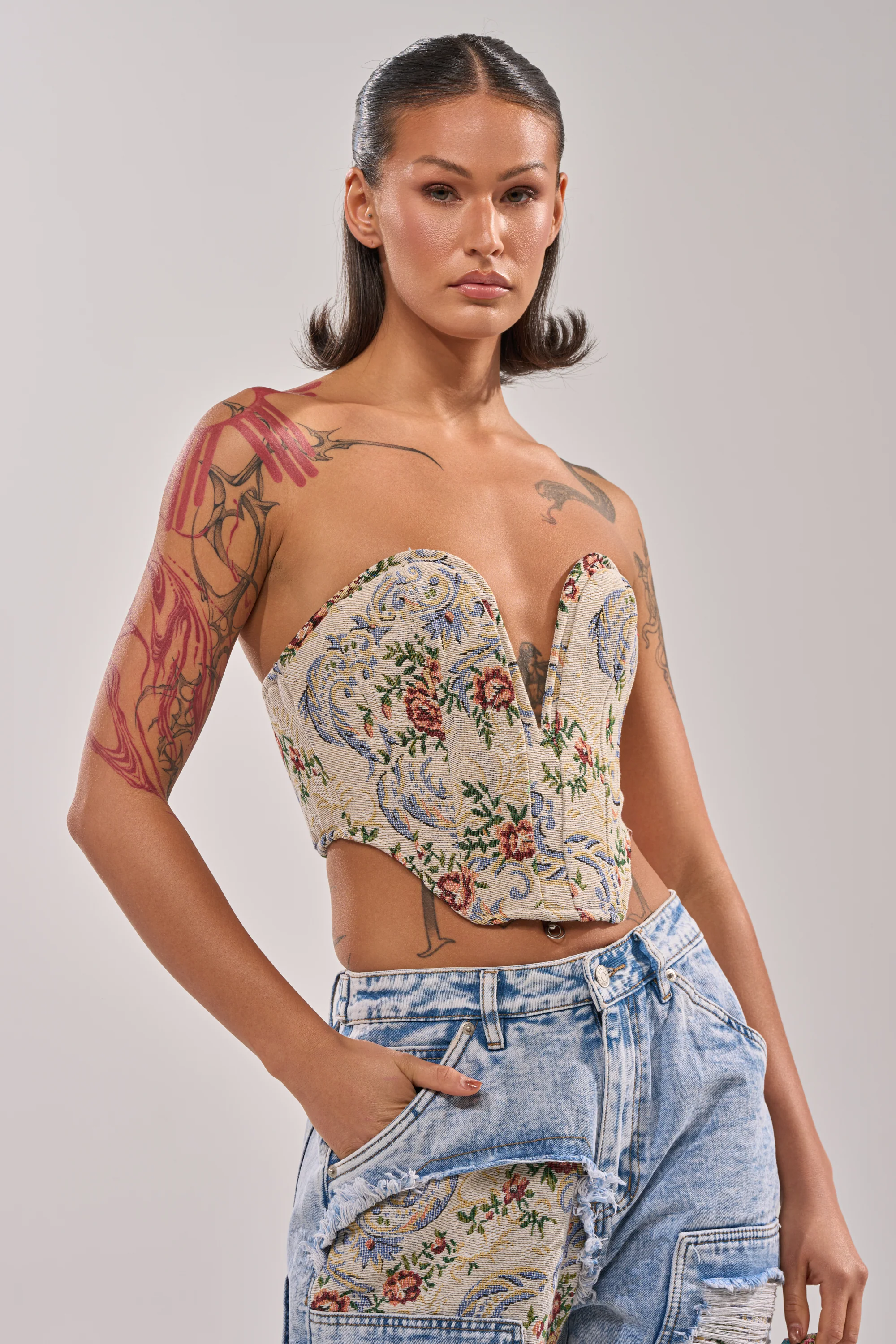 LANA DISTRESSED JACQUARD CORSET - Akira Store