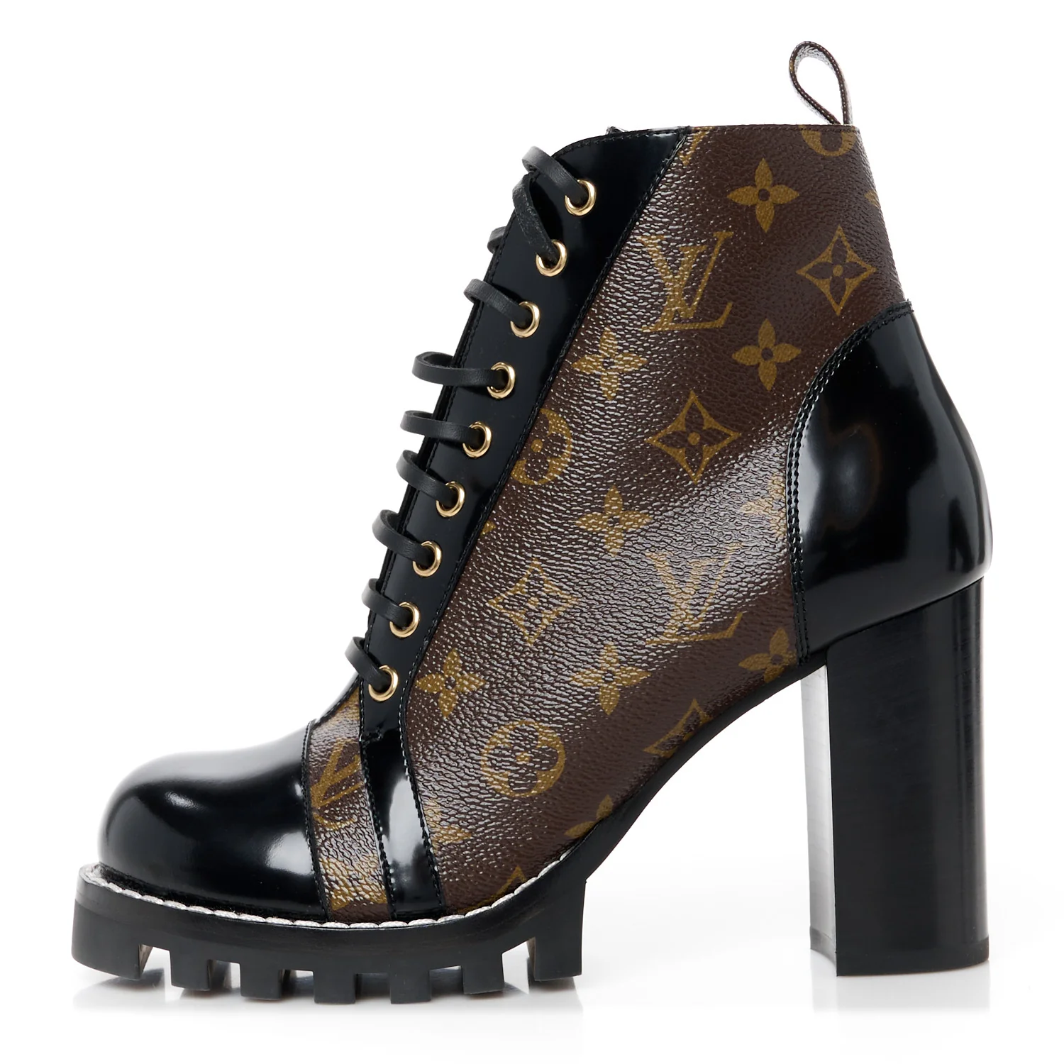 Patent Calfskin Monogram Star Trail Ankle Boots 40 Black