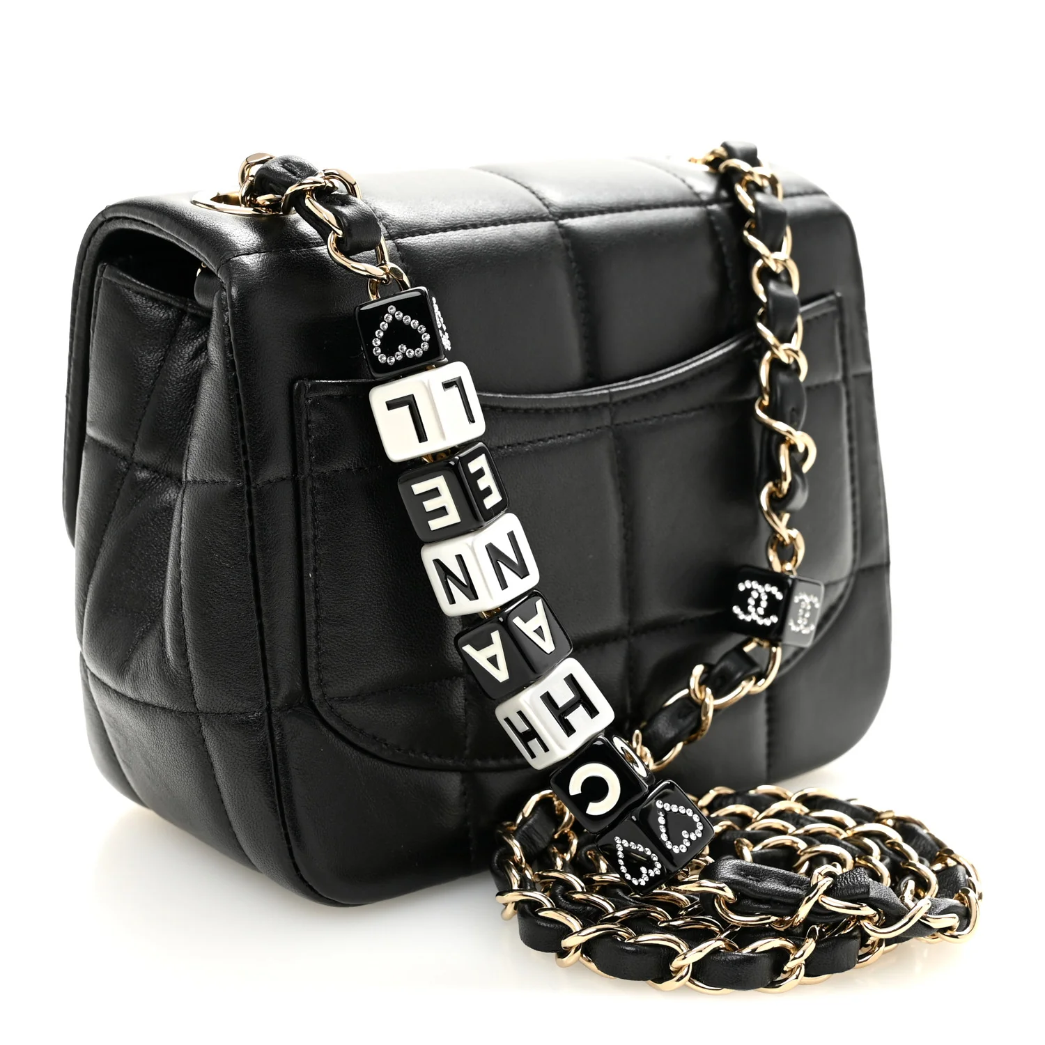 Lambskin Resin Crystal Square Quilted Mini Monacoco Flap Black