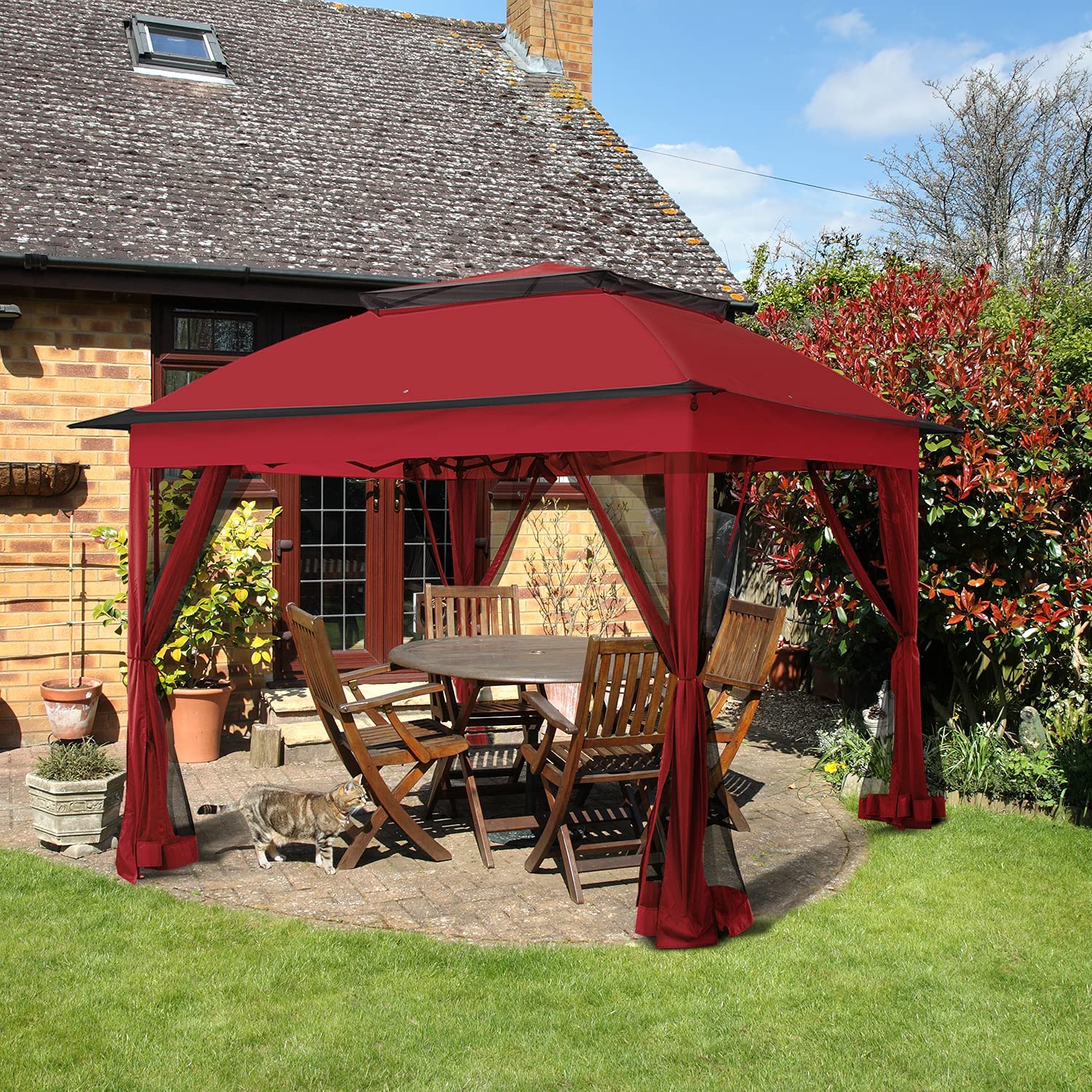 Tente de jardin instantanée pliante 11x11 avec moustiquaire, abri extérieur offrant 121 pieds carrés d'ombre par COOS BAY