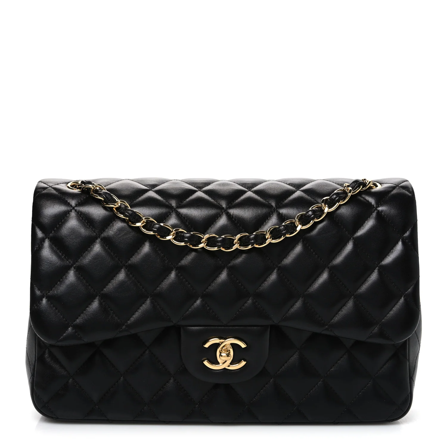 Lambskin Quilted Jumbo Double Flap Black