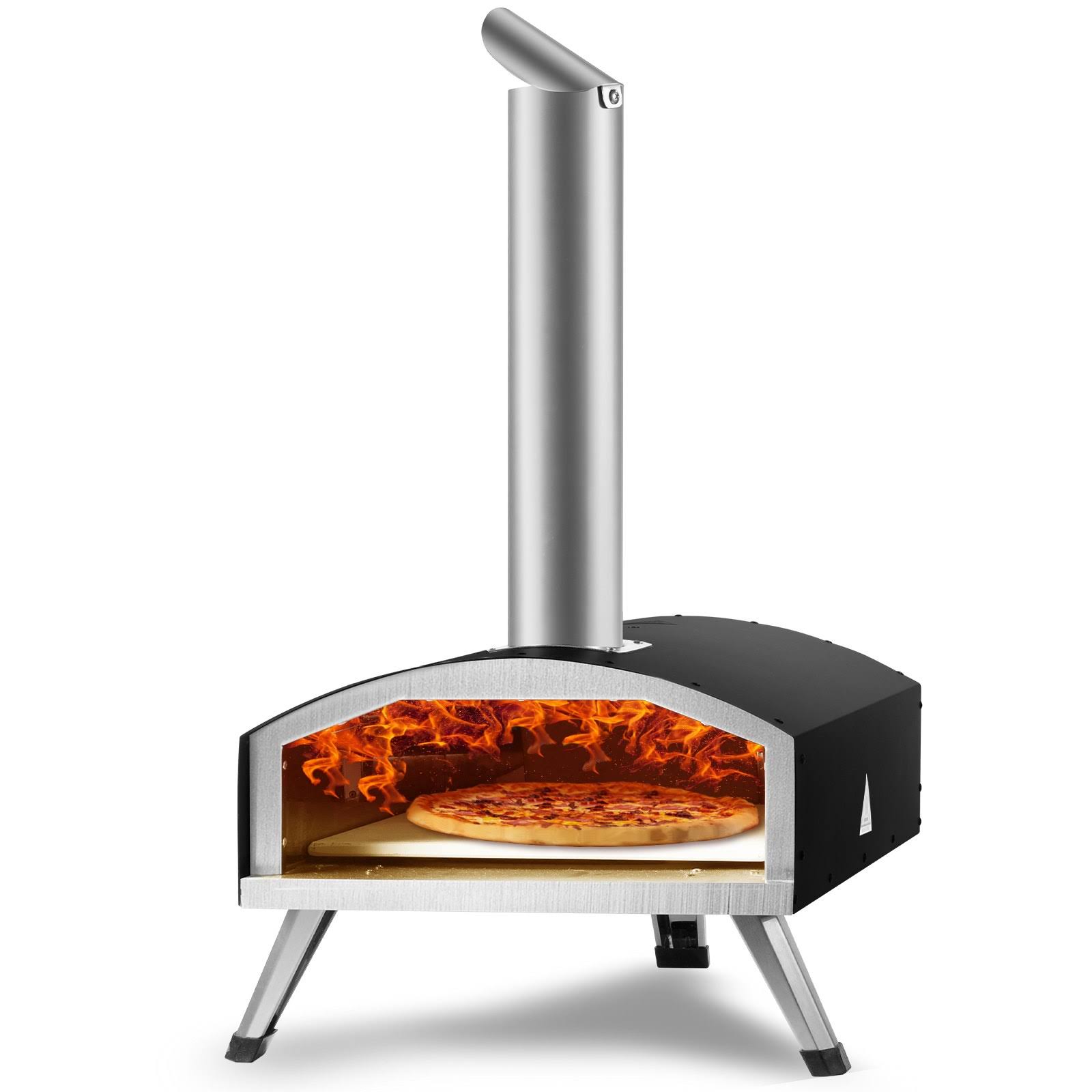 VEVOR Outdoor Pizza Oven, 12-Inch, Wood Pellet and Charcoal Fired Pizza Maker, Portable Outside Stainless Steel Pizza Grill with Pizza Stone, Waterpro